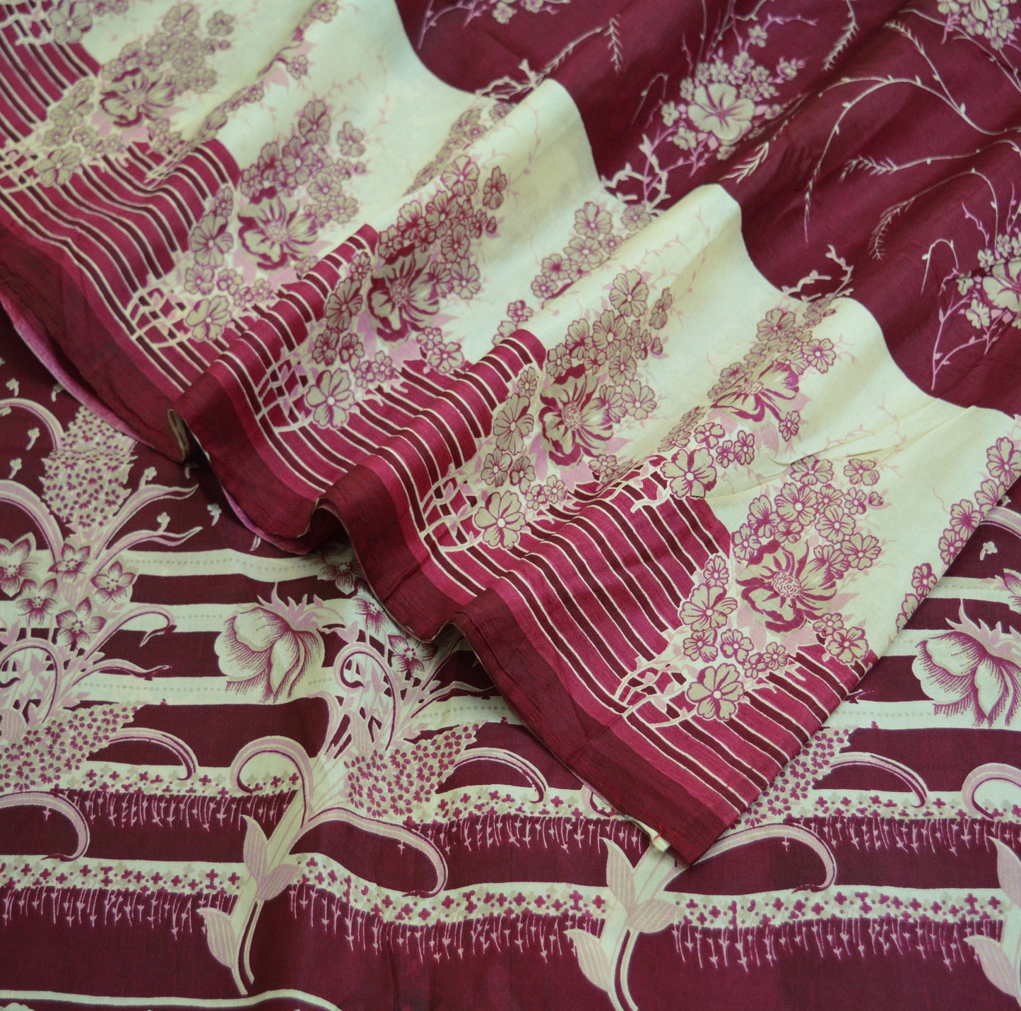 Indian Vintage Sari Maroon 100% Pure Silk Printed Sarees 6yard Sewing Craft Fabric DressMaking Soft Paisley