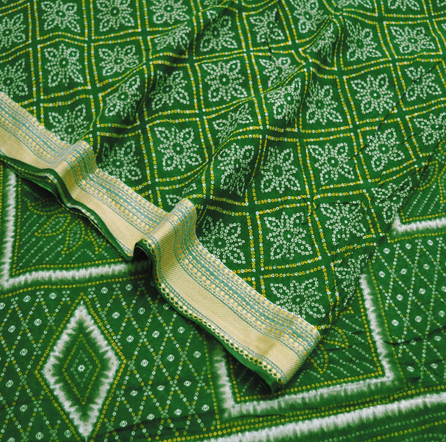 Indian Vintage Sari Green Pure Cotton Bandhani Printed Sarees Fabric 5yd Sewing Craft Fabric DressMaking Soft