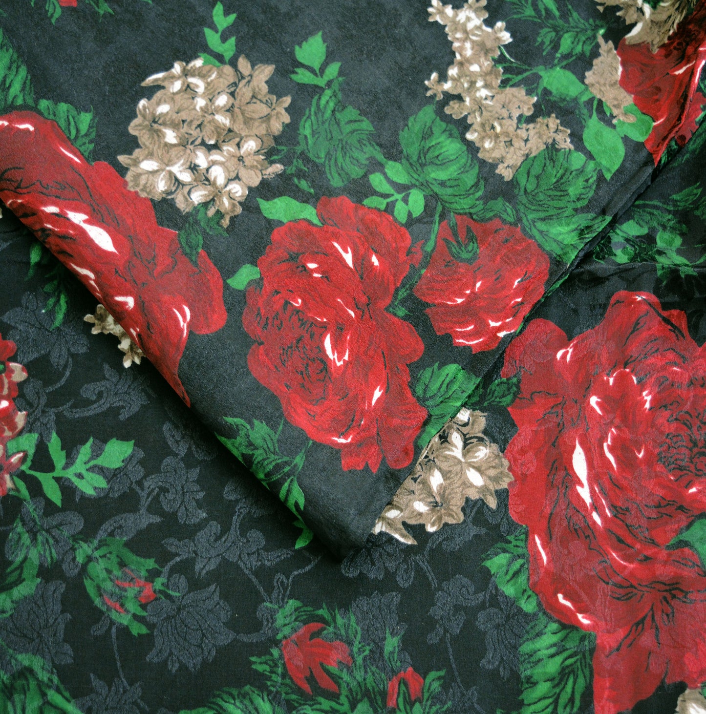 Indian Vintage Sari Black Pure Crepe Silk Printed Saree 5yard Sewing Floral Craft Fabric Wrap