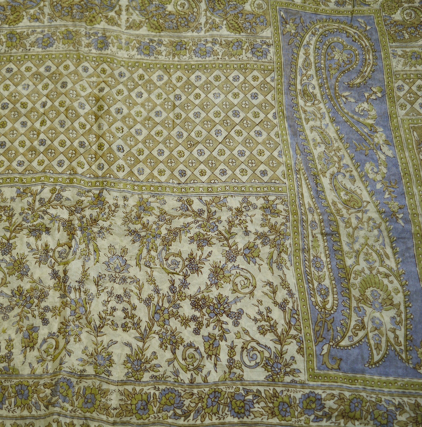 Indian Vintage Sari Ivory Pure Silk Printed Saree Fabric 5yd Sewing Craft Fabric DressMaking Soft