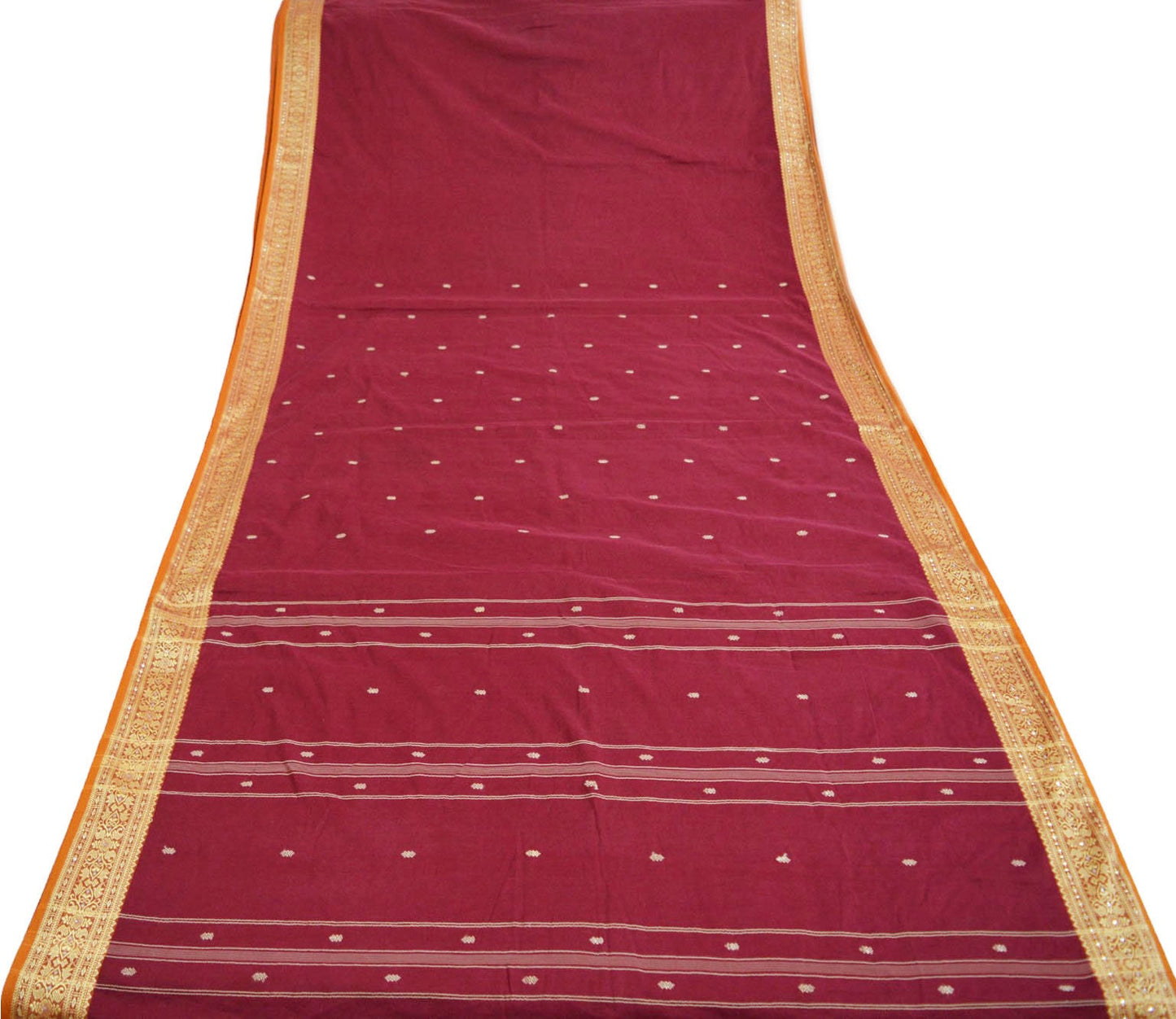 Indian Vintage Sari Maroon Blend Cotton Hand Woven Saree Fabric 5Yard Floral Soft