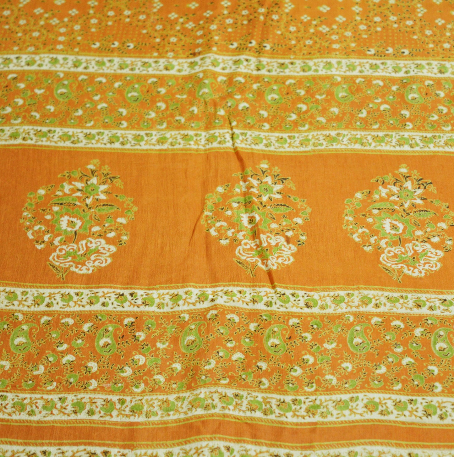 Indian Vintage Sari Saffron Pure Cotton Printed Saree Craft Soft Fabric 5Yard Sewing Sarong Wrap Paisley