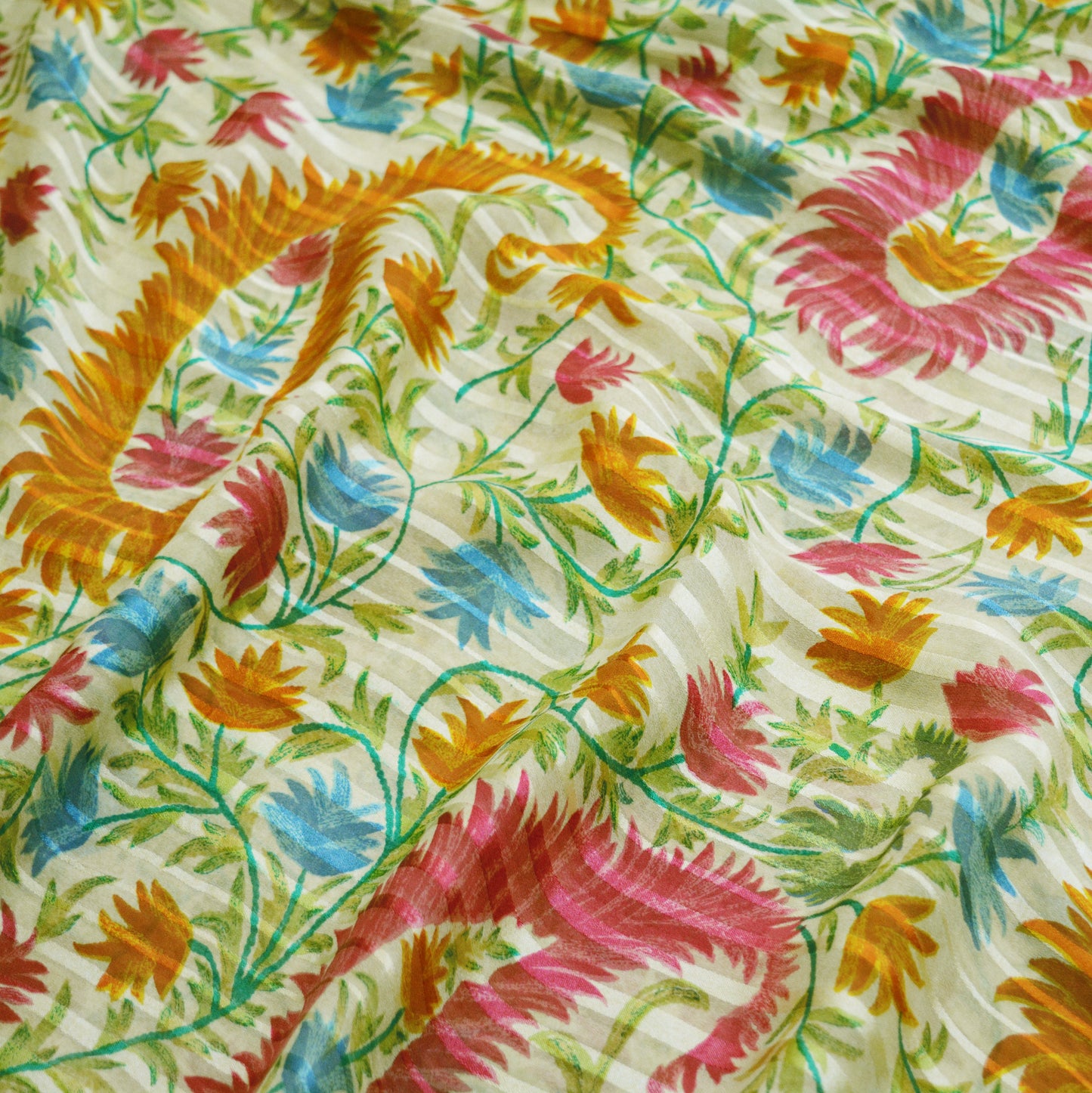 Indian Vintage Sari Ivory Pure Chiffon Silk Printed Saree Craft Fabric Sewing 5Yard Soft Light Dress Making Paisley