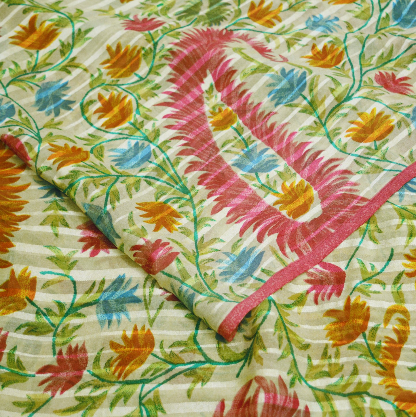 Indian Vintage Sari Ivory Pure Chiffon Silk Printed Saree Craft Fabric Sewing 5Yard Soft Light Dress Making Paisley