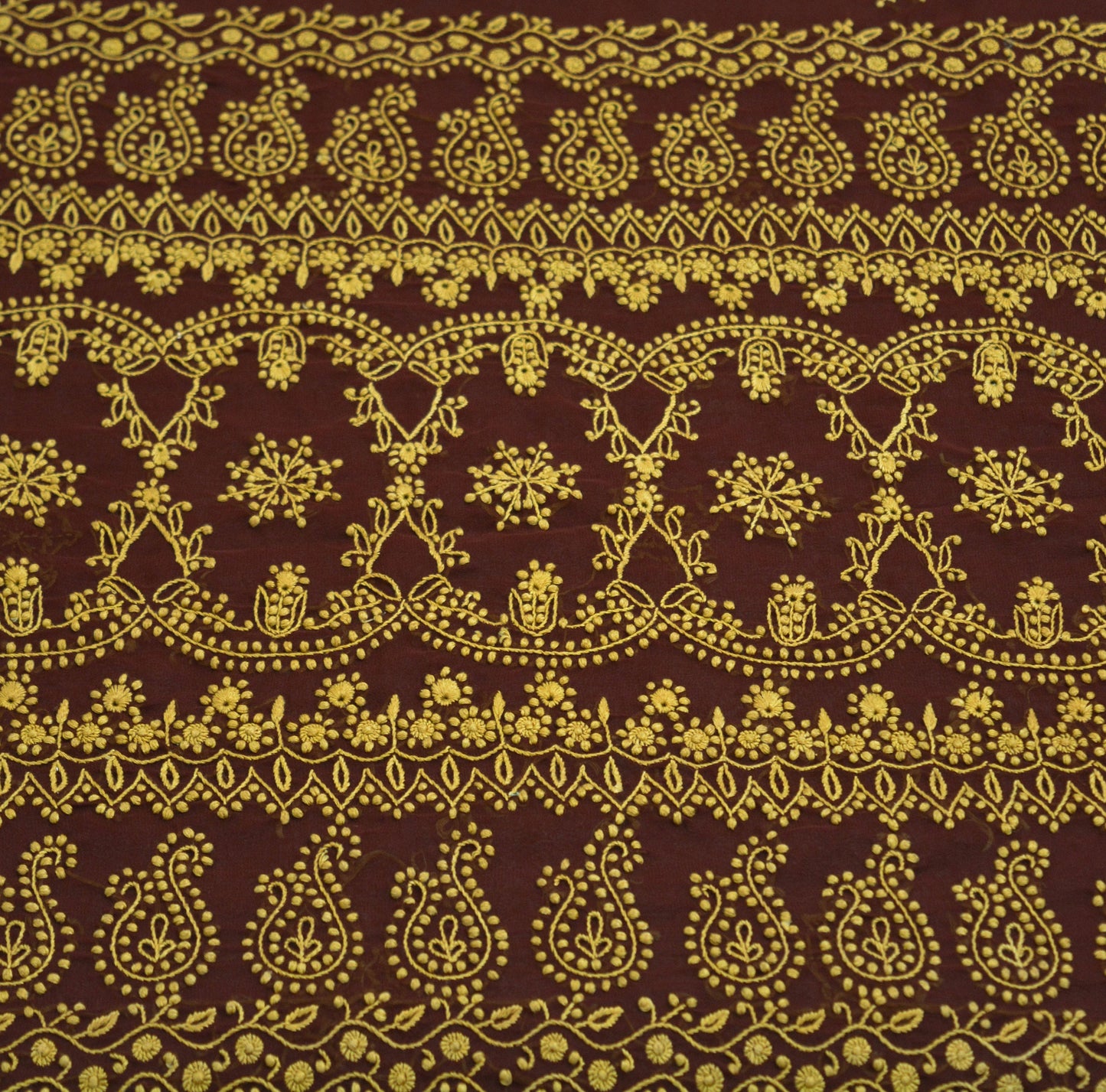 Indian Vintage Sari Maroon Georgette Hand Embroidered Saree Fabric 5Yd Sewing Soft Sequins