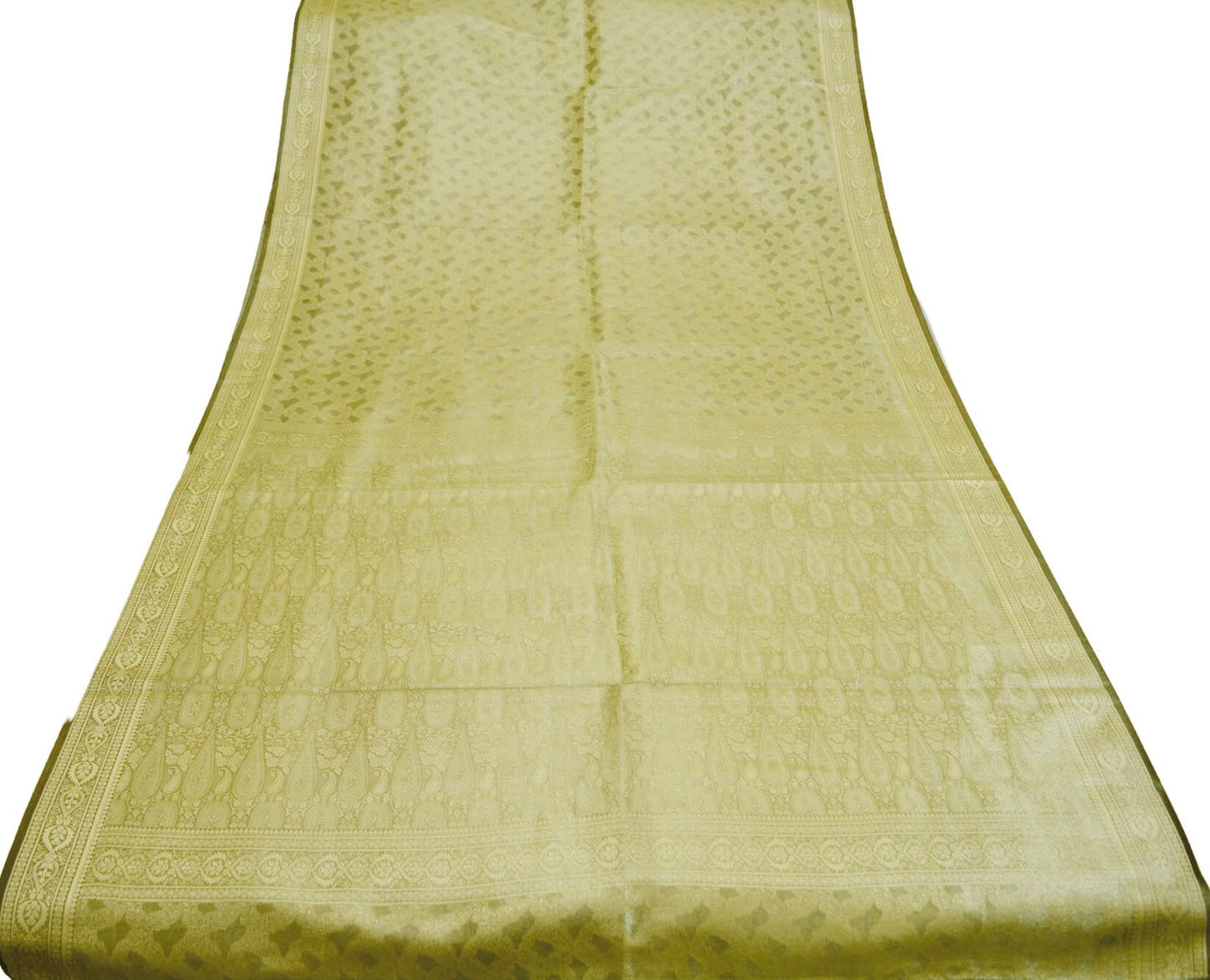 Indian Vintage Sari Golden Beige Art Silk Purple Woven Banarasi Brocade Saree Fabric Ethnic Golden Zari 5Yd