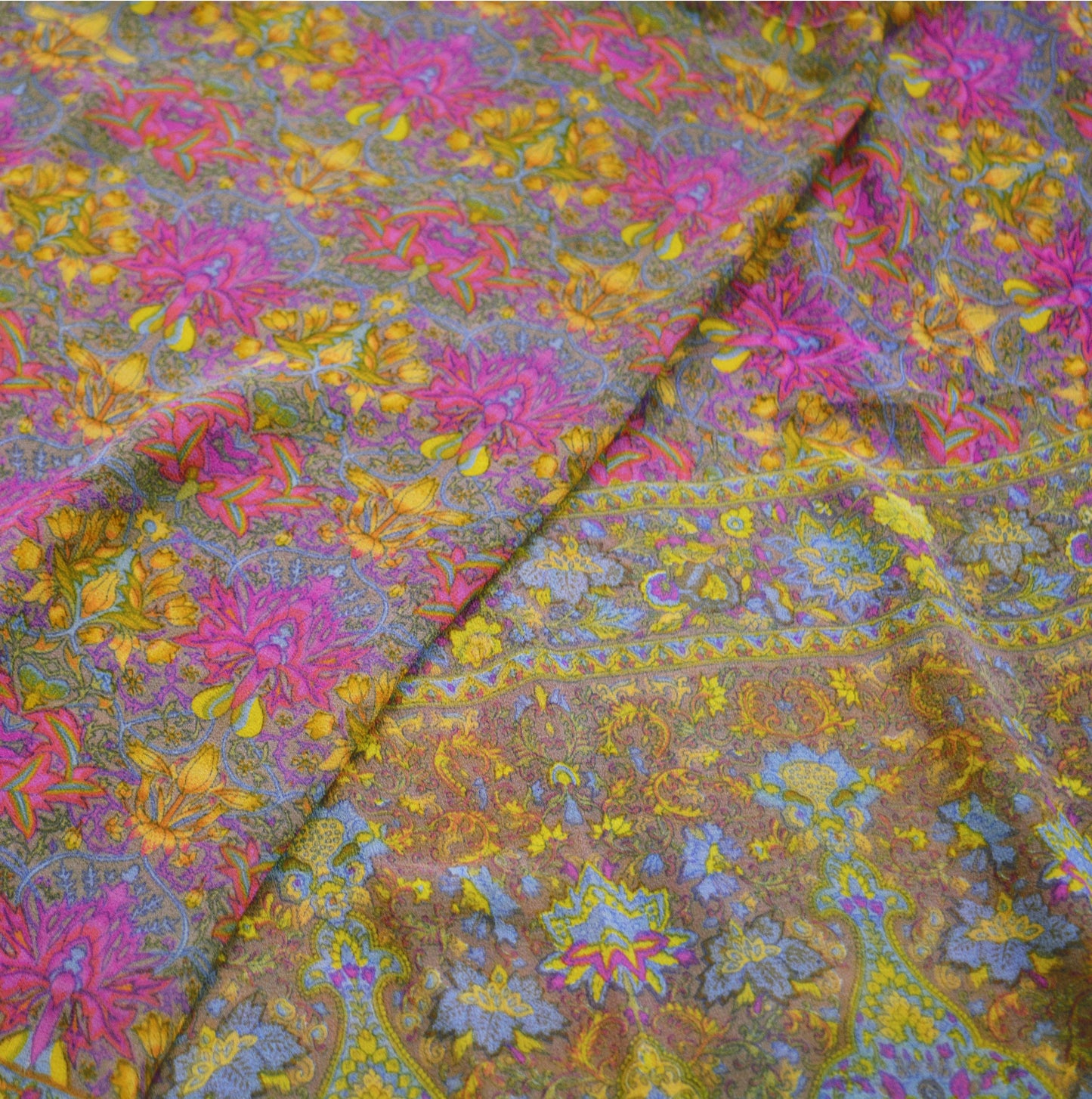 Indian Women Vintage Sari Brown 100% Pure Georgette Silk Printed Saree Sewing 5yard Soft Craft Floral Design Wrap Boho