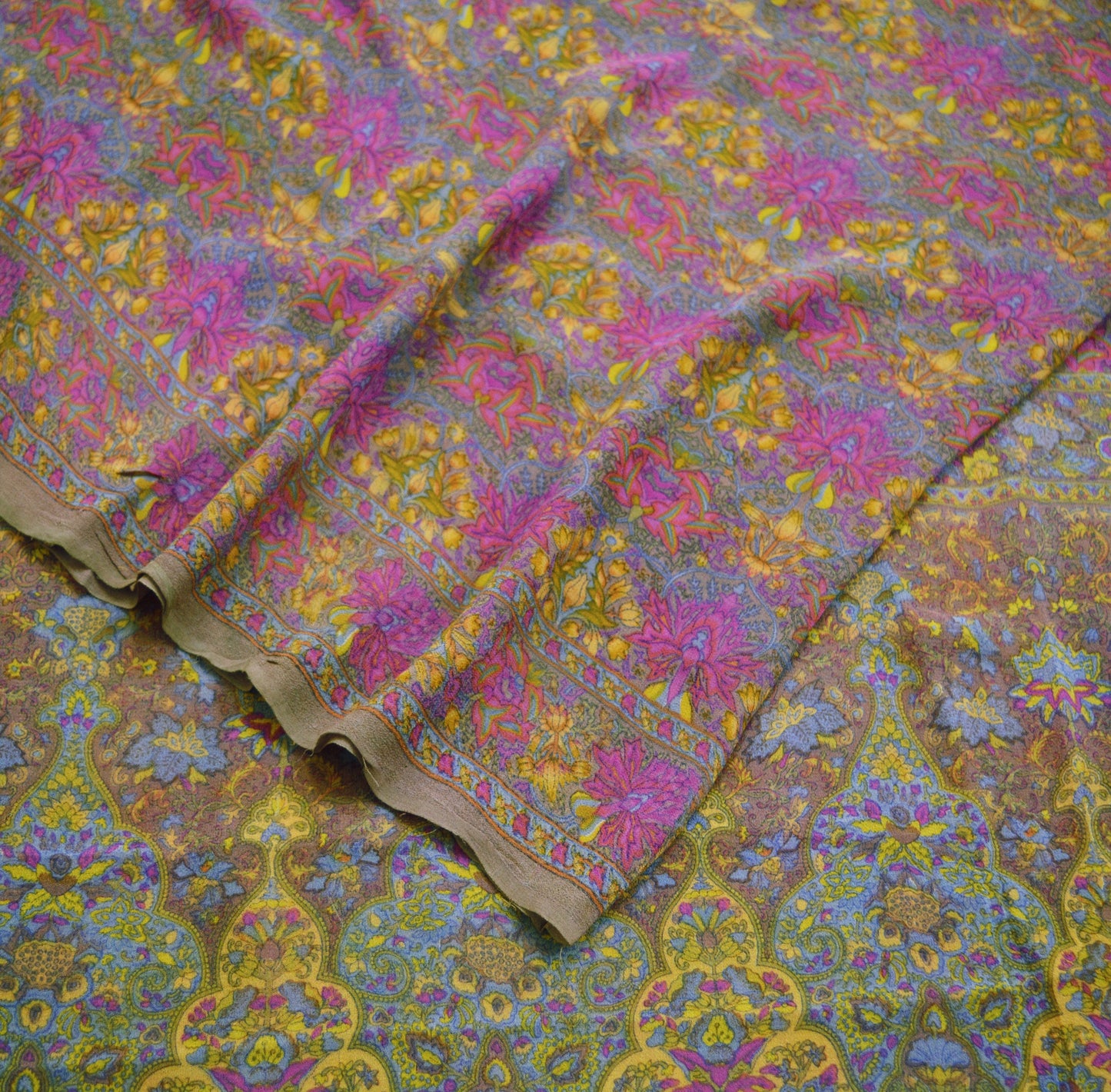 Indian Women Vintage Sari Brown 100% Pure Georgette Silk Printed Saree Sewing 5yard Soft Craft Floral Design Wrap Boho