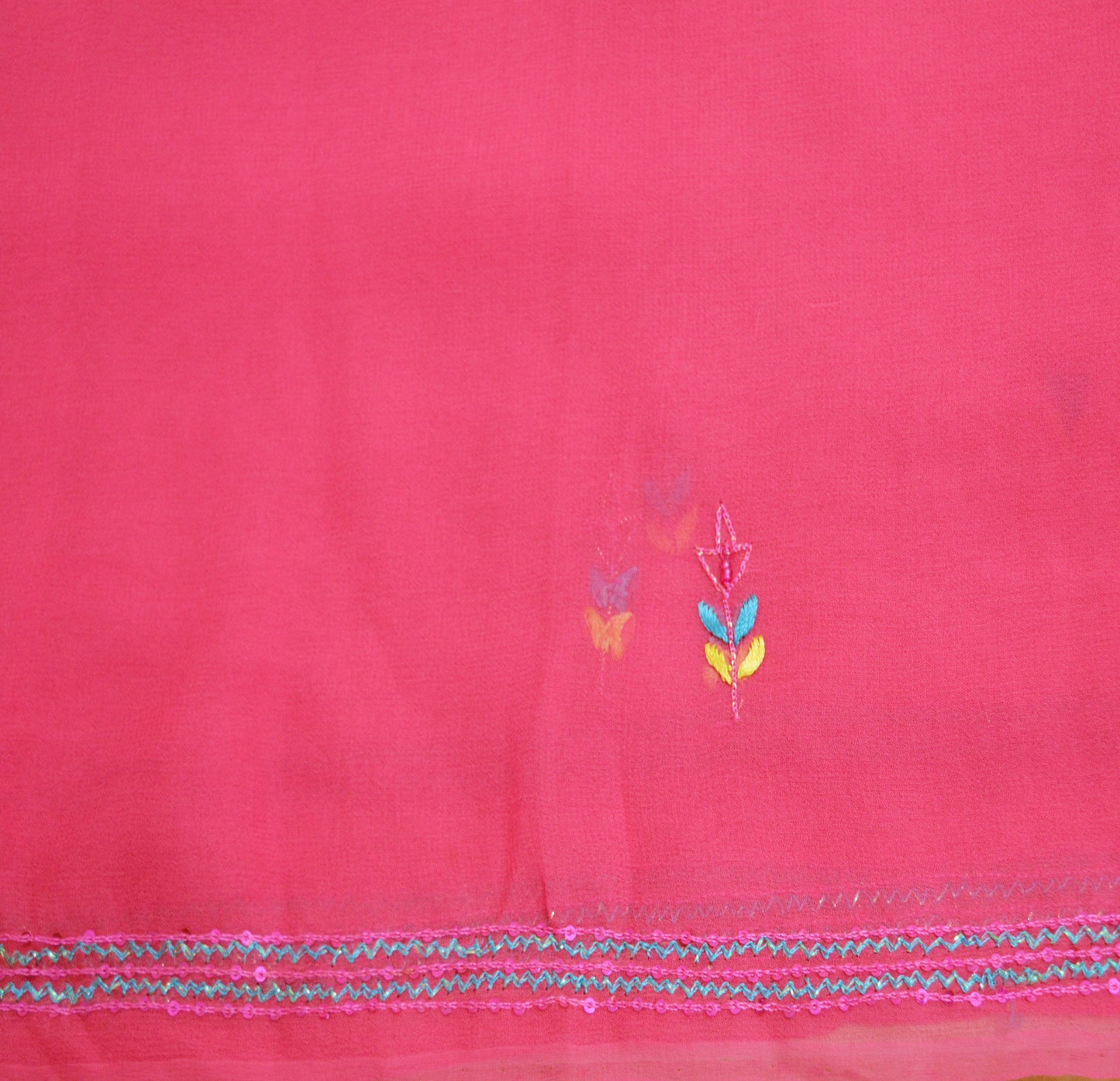 Vintage Pink Dupatta Long Stole Pure Georgette Silk Hand Embroidered Indian Scarves Veil Hijab Floral Sequins