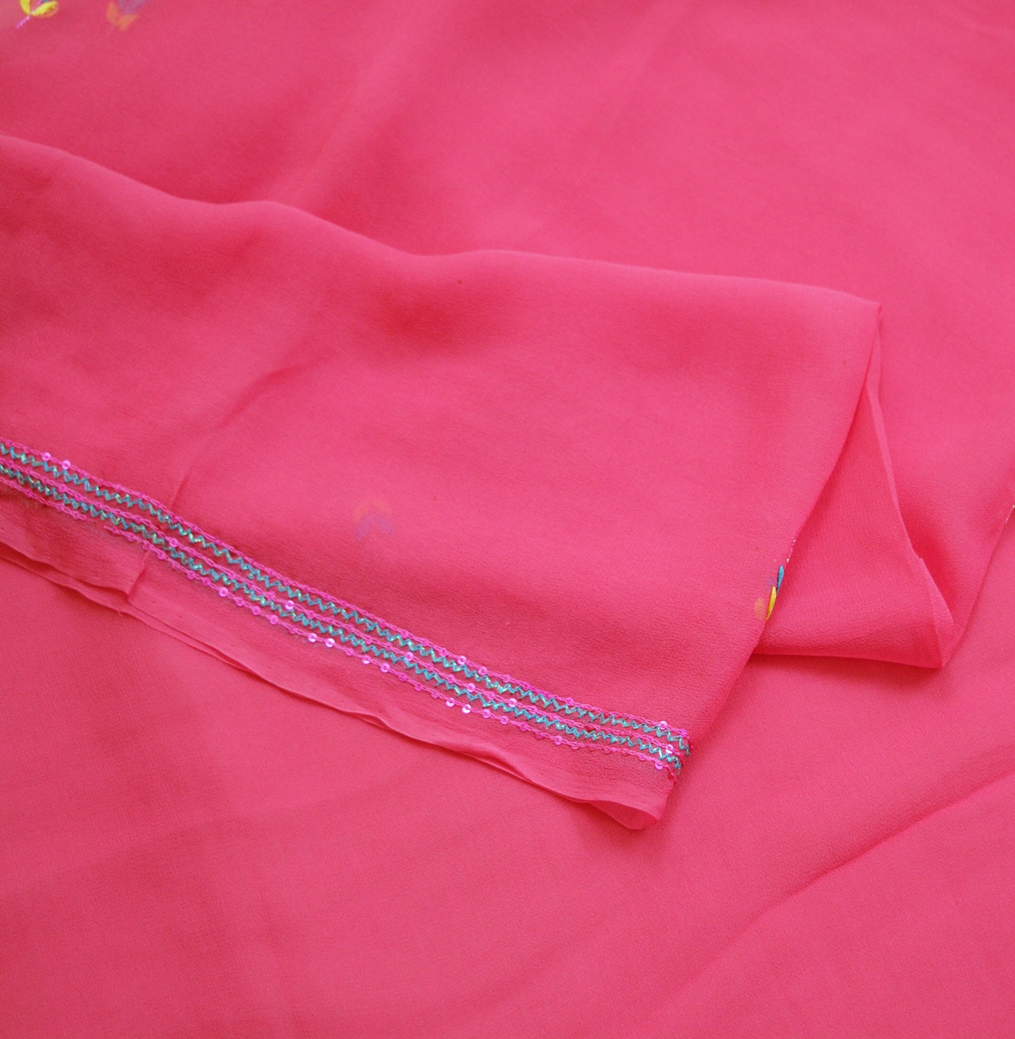 Vintage Pink Dupatta Long Stole Pure Georgette Silk Hand Embroidered Indian Scarves Veil Hijab Floral Sequins