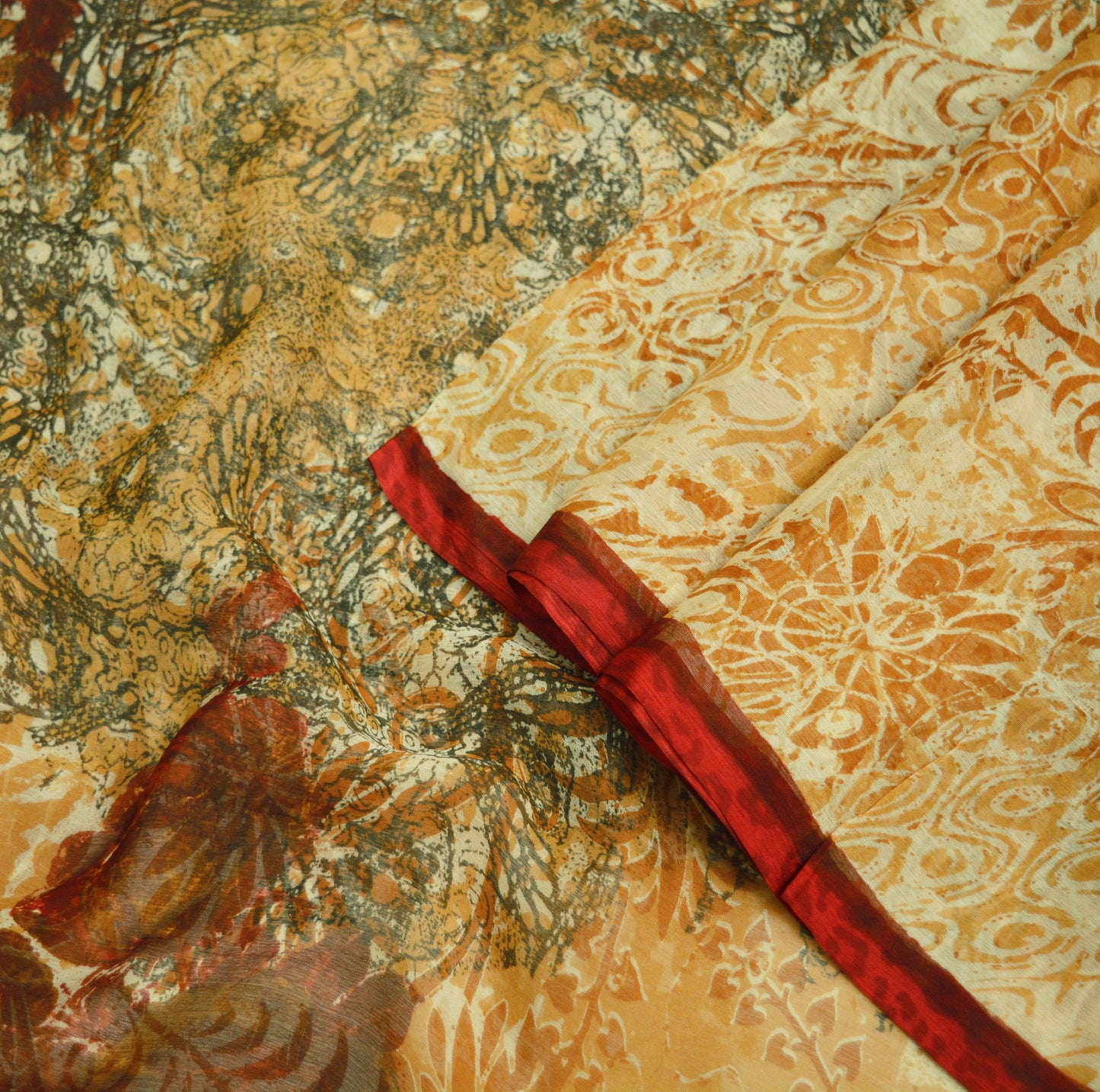 Women Vintage Sari Ivory & Beige Pure Chiffon Silk Printed Saree Craft Fabric Sewing 5Yard Soft Light Sari Dress Making