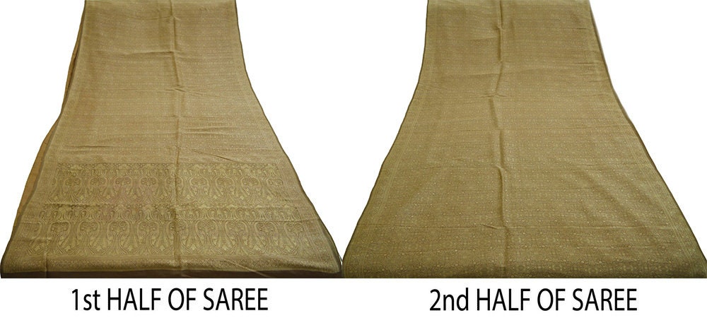 Indian Vintage Saree Brown 100% Pure Silk Hand Woven Indian Sari Fabric 5Yard Silk Sari Ethnic Floral Ethnic