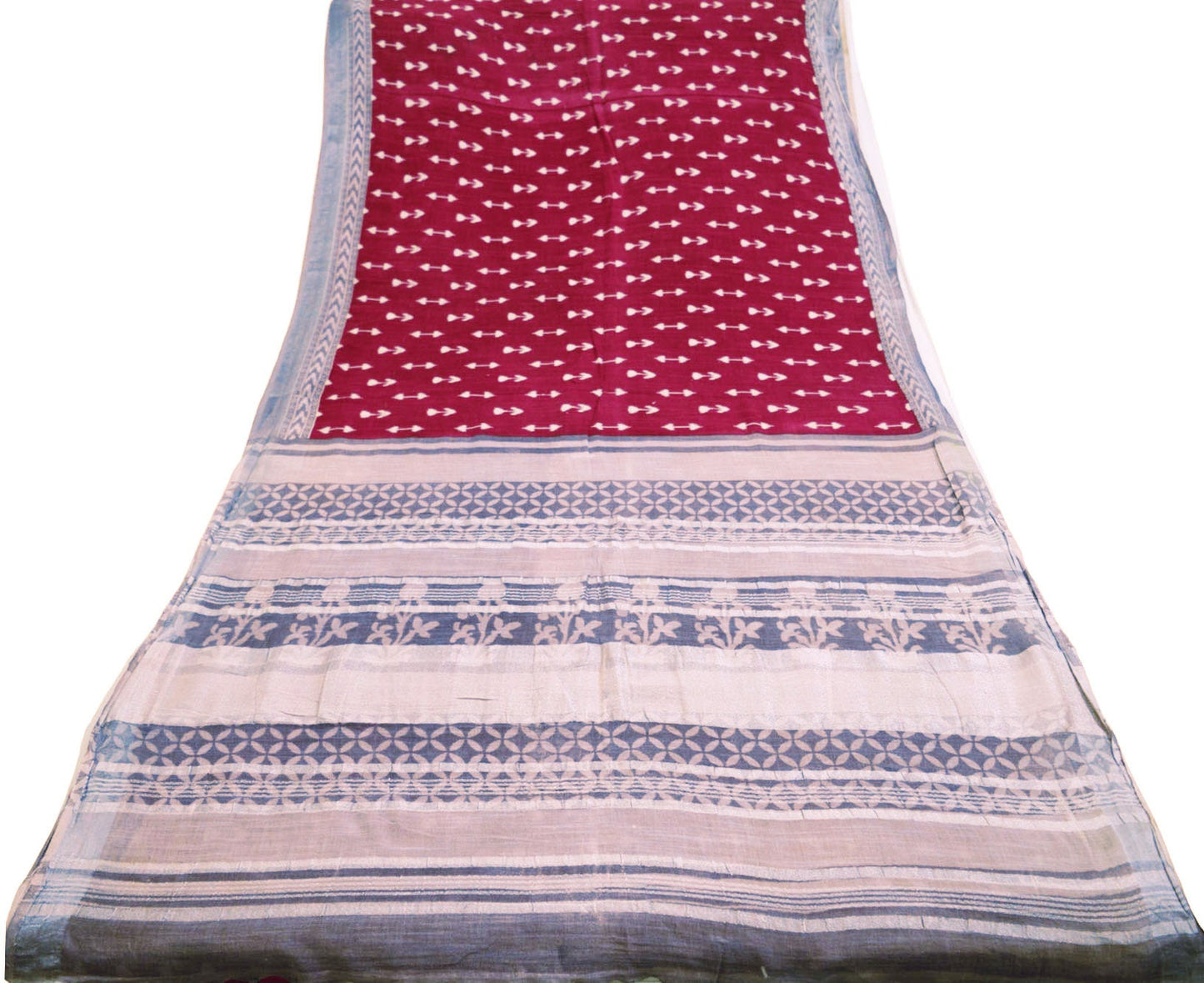 Indian Vintage Sari Red Woven Printed 100% Pure Cotton Saree Craft Fabric 5Yard Sewing Sarong Wrap Boho Floral