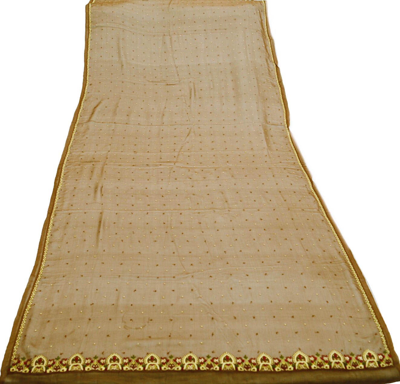 Indian Vintage Brown Dupatta Pure Chiffon silk Long Stole Hand Embroidered Scarves Floral Design Stole Veil Wrap Zari Zardozi