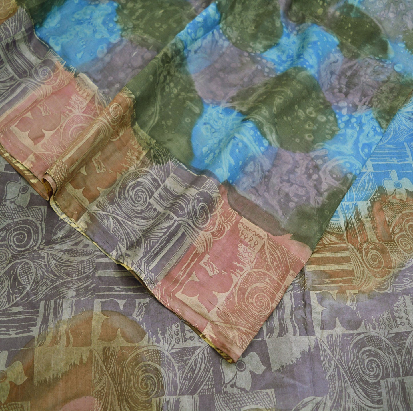 Indian Vintage Sari Multi 100% Pure Silk Tie-dye Printed Saree 6yd Sewing Craft Fabric DressMaking