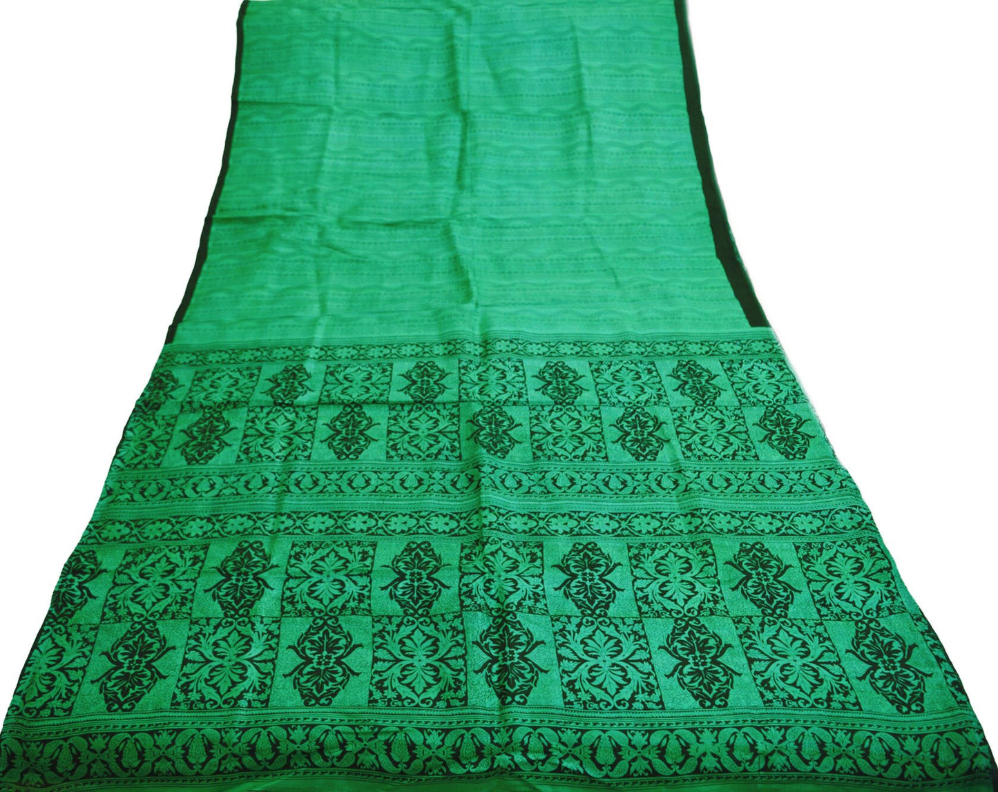 Indian Vintage Sari Black & Green 100% Pure Silk Printed Saree Fabric 5yard Sewing Craft DressMaking Soft Paisley
