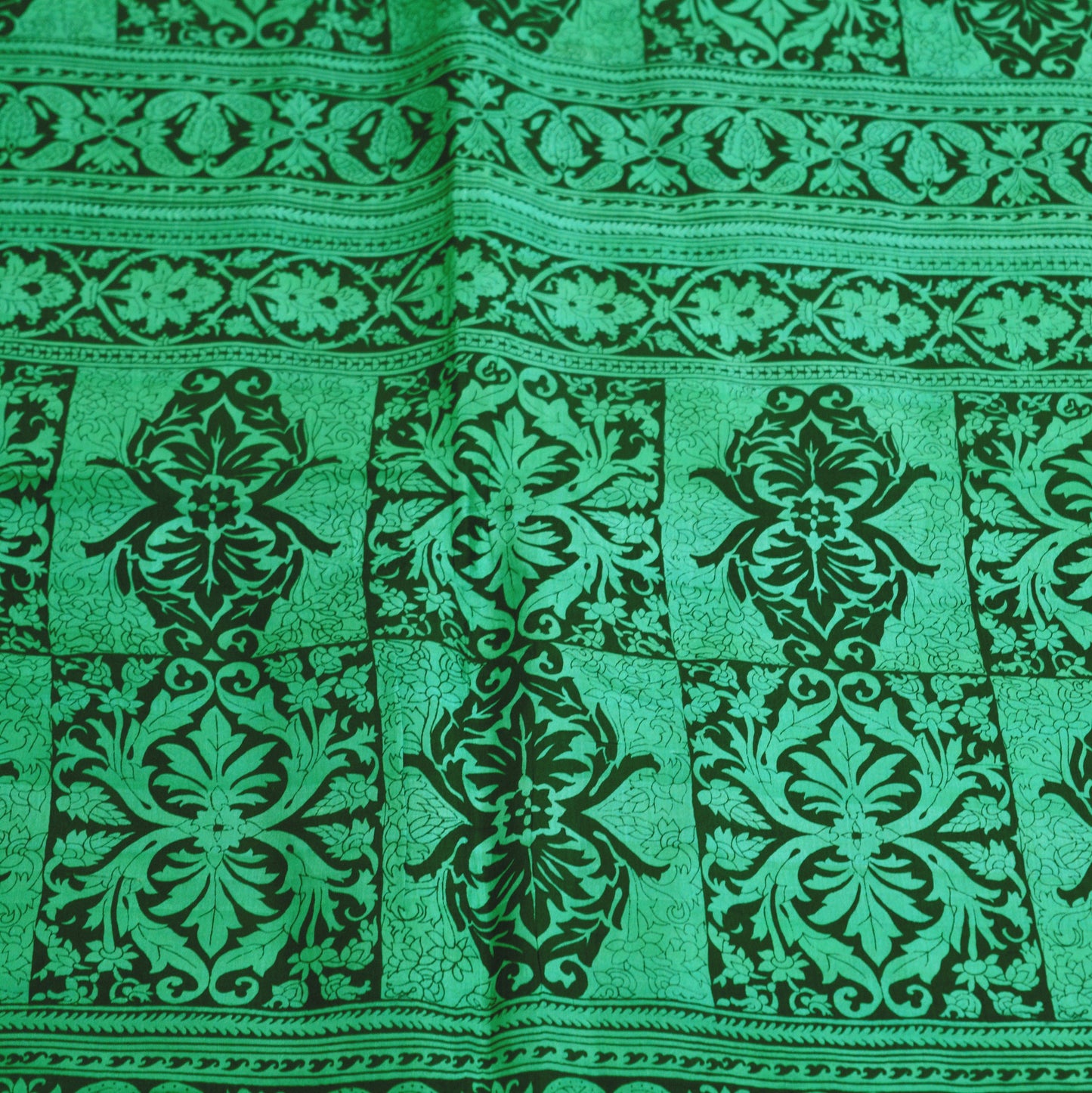 Indian Vintage Sari Black & Green 100% Pure Silk Printed Saree Fabric 5yard Sewing Craft DressMaking Soft Paisley