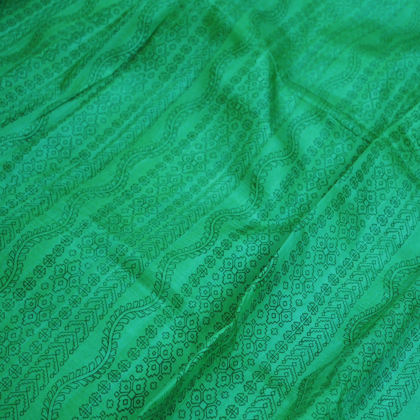 Indian Vintage Sari Black & Green 100% Pure Silk Printed Saree Fabric 5yard Sewing Craft DressMaking Soft Paisley