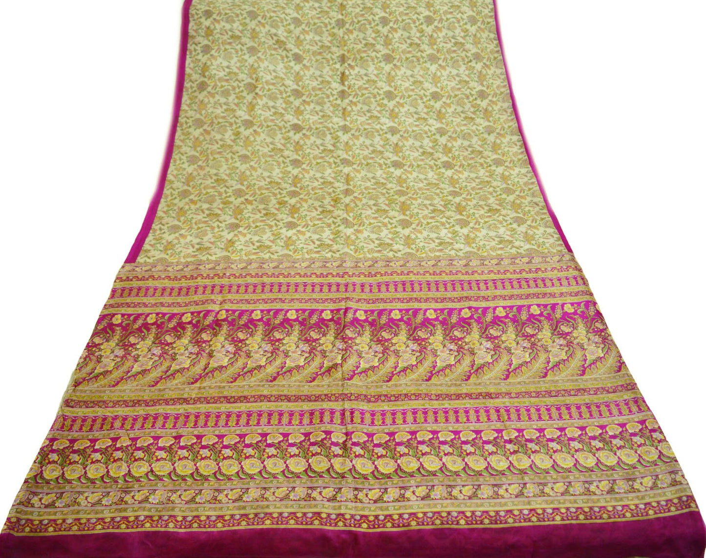 Indian Vintage Sari Ivory & Pink Pure Silk Printed Saree 5yard Sewing Craft Fabric DressMaking Soft Wrap