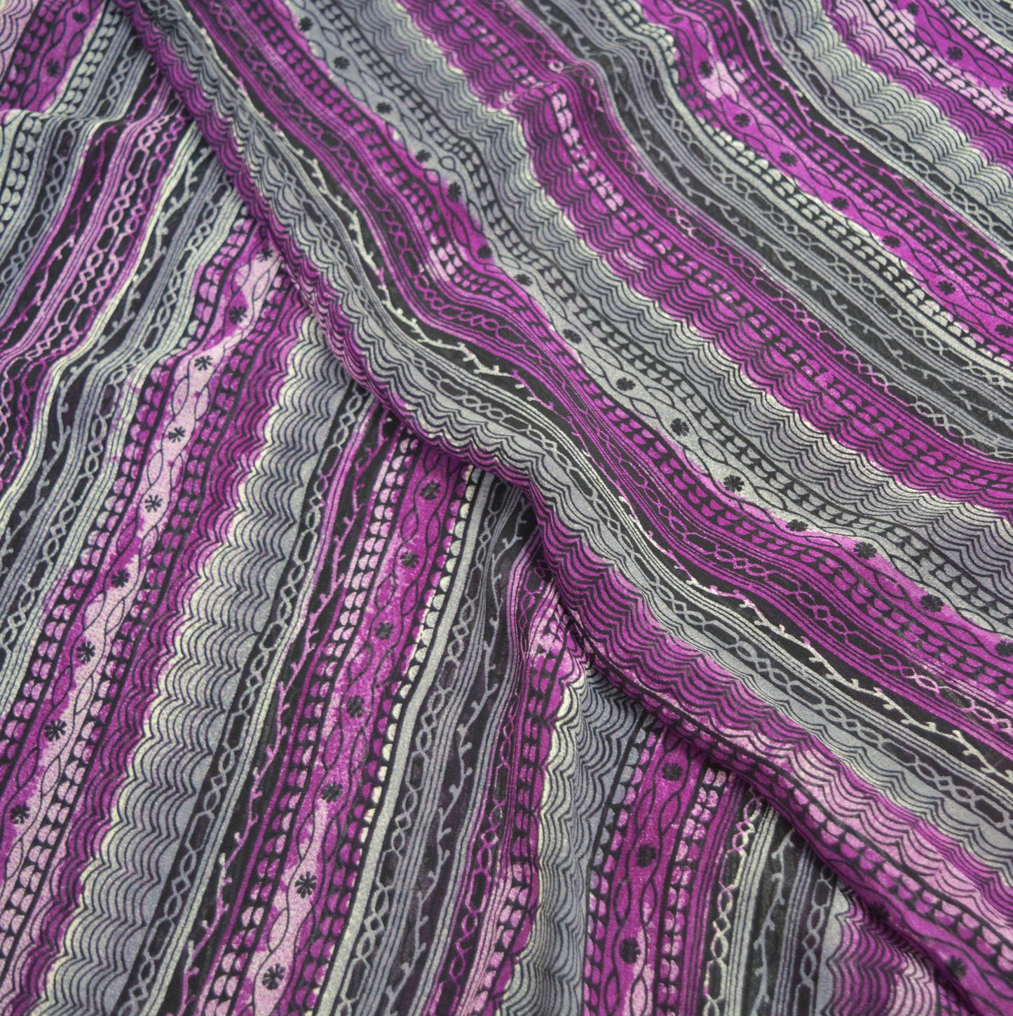 Women Vintage Sari Purple 100% Pure Georgette Silk Printed Saree Craft Fabric Sewing 5Yard Soft Sari Dress Making