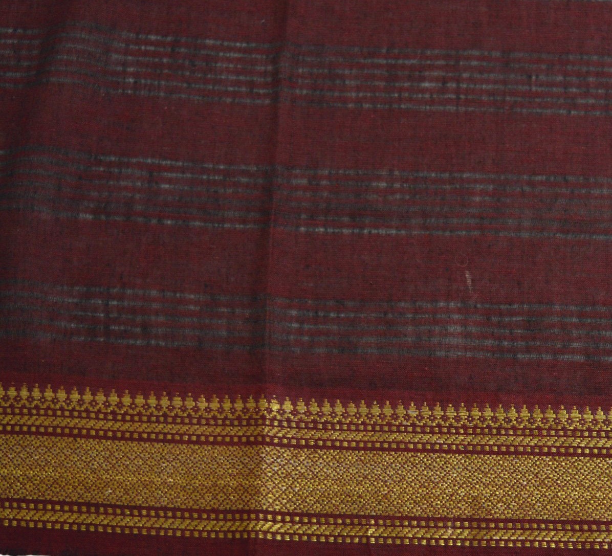 Indian Vintage Maroon Dupatta Long Stole Woven Pure Cotton Indian Scarves Veil Golden Zari Soft Fringes
