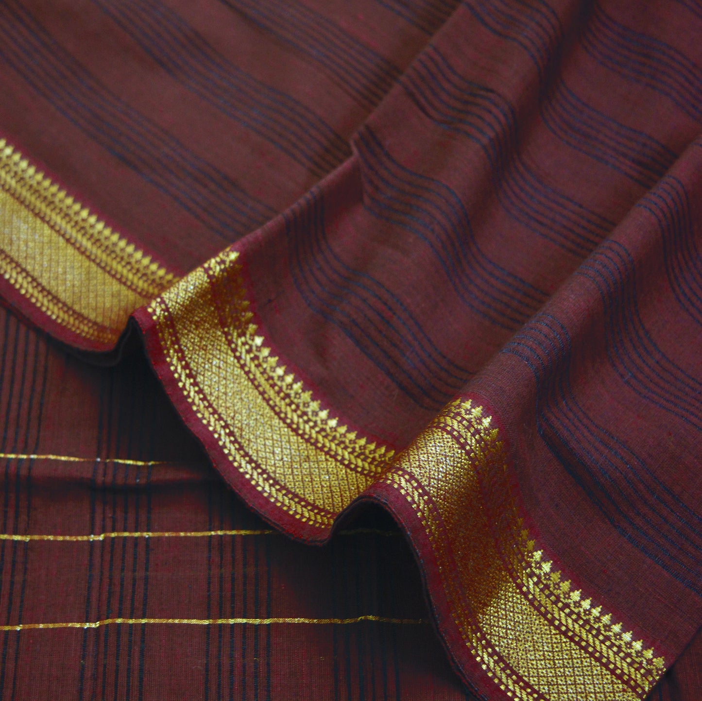 Indian Vintage Maroon Dupatta Long Stole Woven Pure Cotton Indian Scarves Veil Golden Zari Soft Fringes