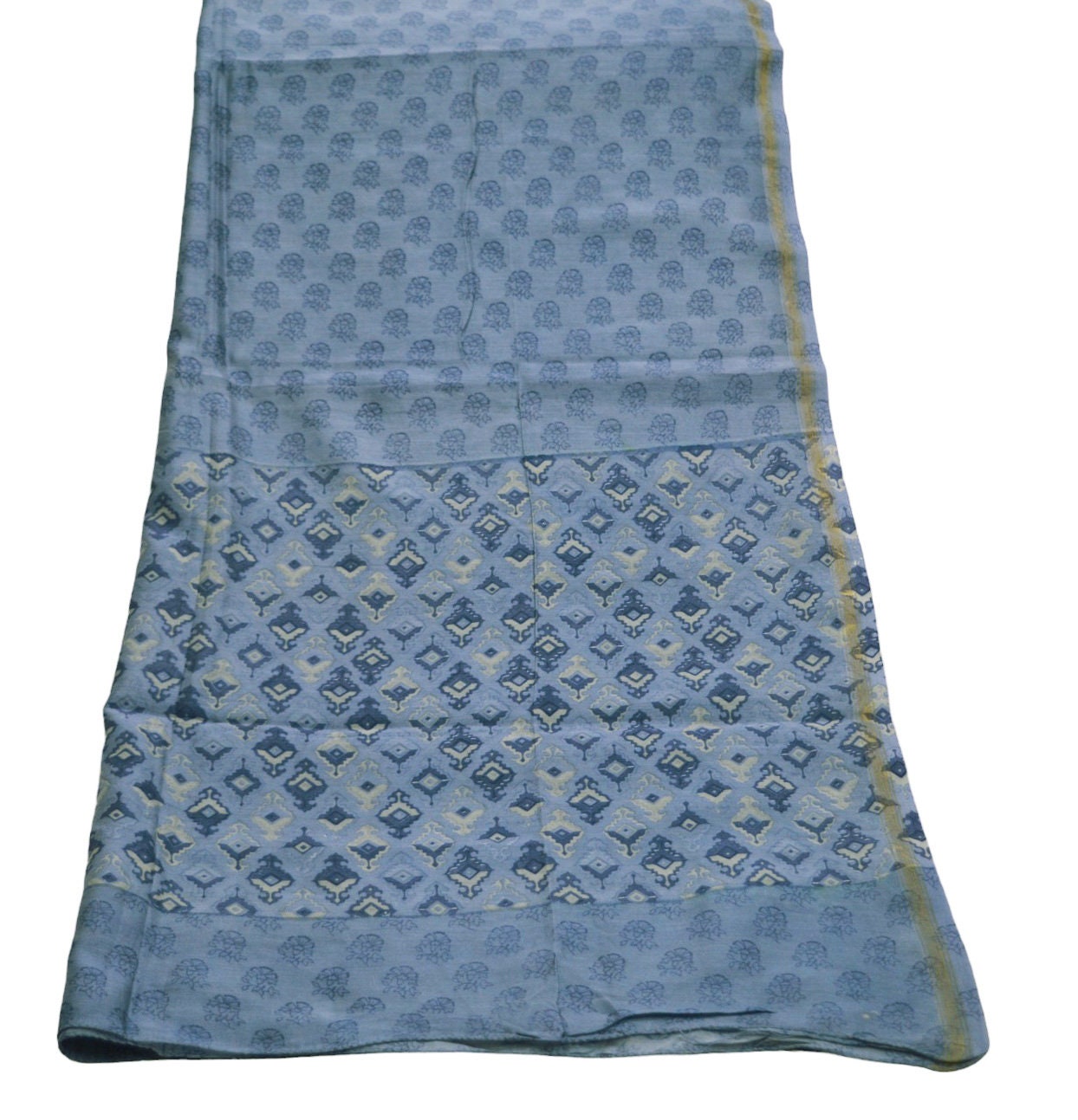 Indian Vintage Gray Dupatta Long Stole Block Print Pure Chanderi Silk Indian Scarves Veil Golden Zari