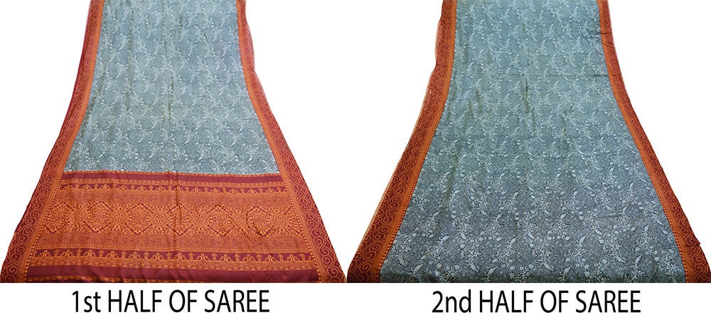 Indian Vintage Sari Black & Maroon 100% Pure Silk Printed Saree Fabric 6yd Sewing Craft DressMaking Soft Paisley