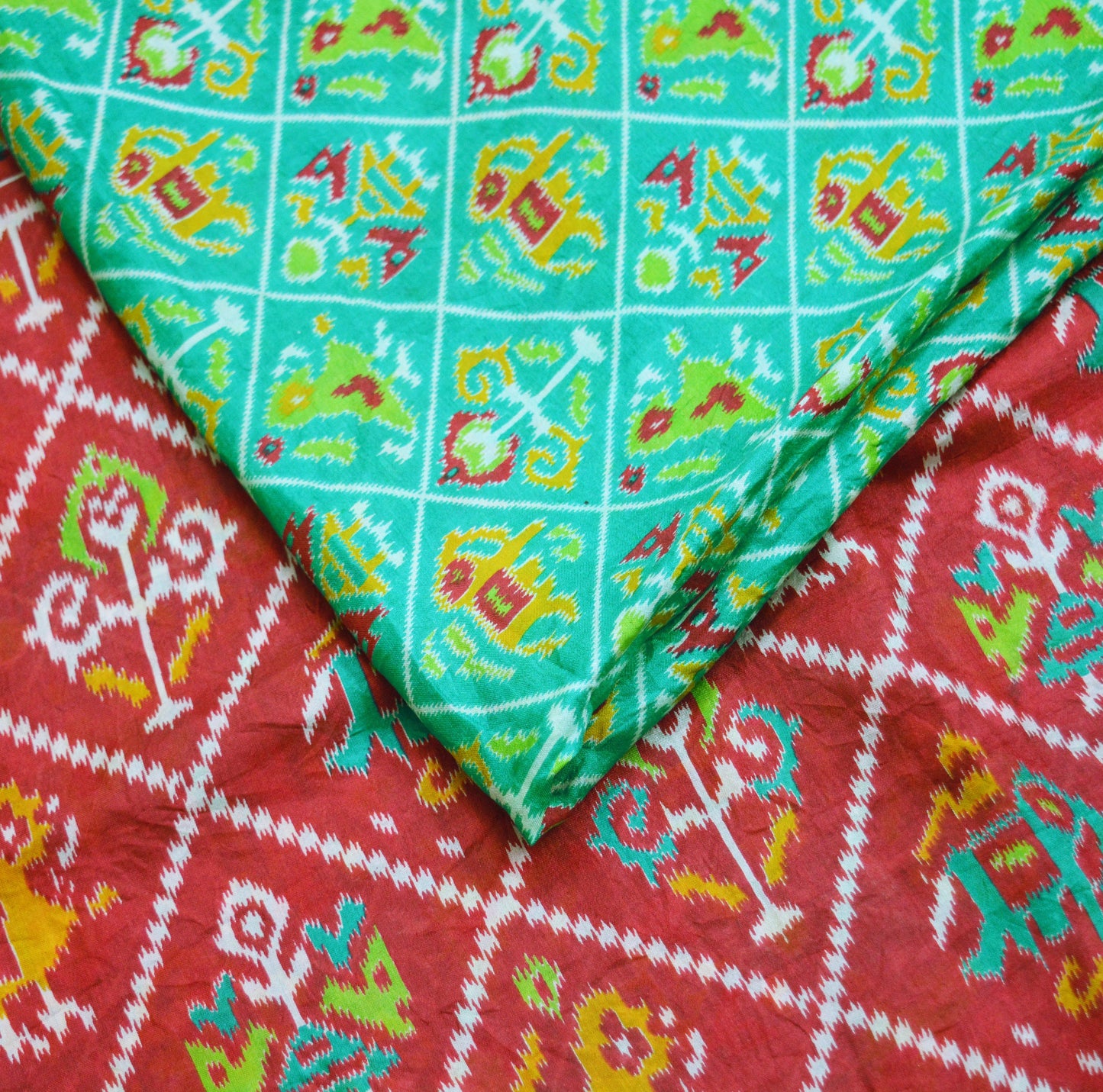 Indian Vintage Sari Red & Green 100% Pure Silk Printed Saree Fabric 5yard Sewing Craft DressMaking Soft Paisley