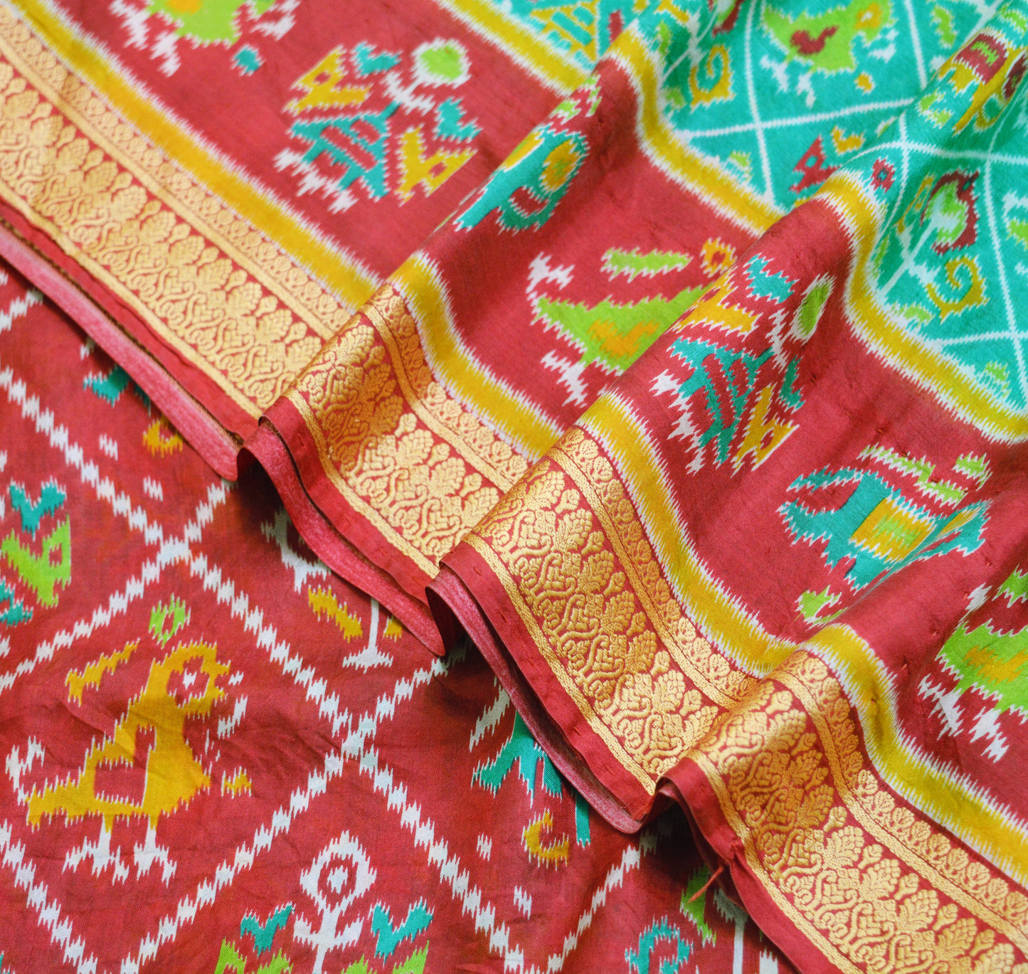 Indian Vintage Sari Red & Green 100% Pure Silk Printed Saree Fabric 5yard Sewing Craft DressMaking Soft Paisley