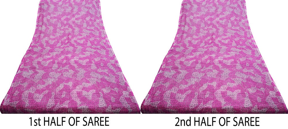Indian Vintage Sari Purple & Pink Pure Chiffon Silk Printed Sarees 6Yd Craft Fabric Sewing Soft Light Sari Dress Making Floral