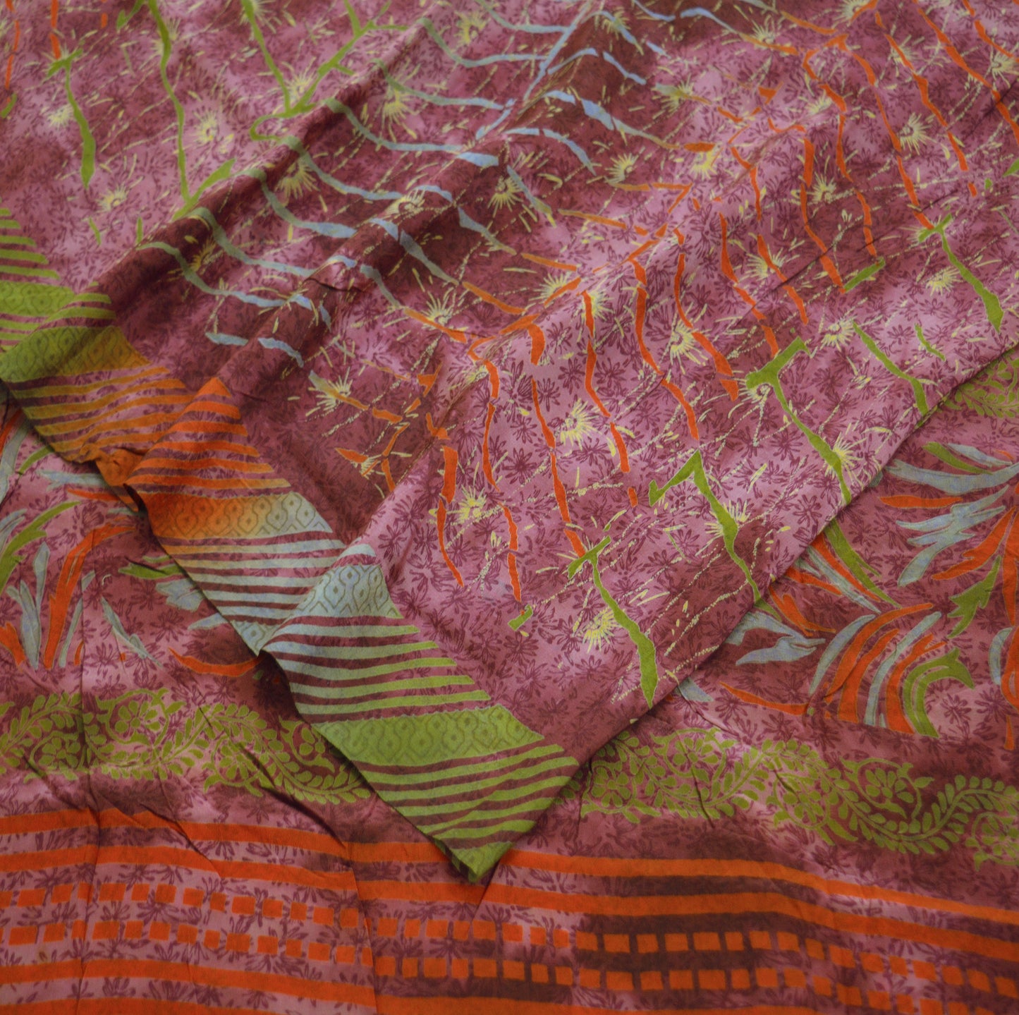 Indian Vintage Sari Pure Crepe Silk Tie-Dye Printed Saree 5yard Sewing Ethnic Wrap