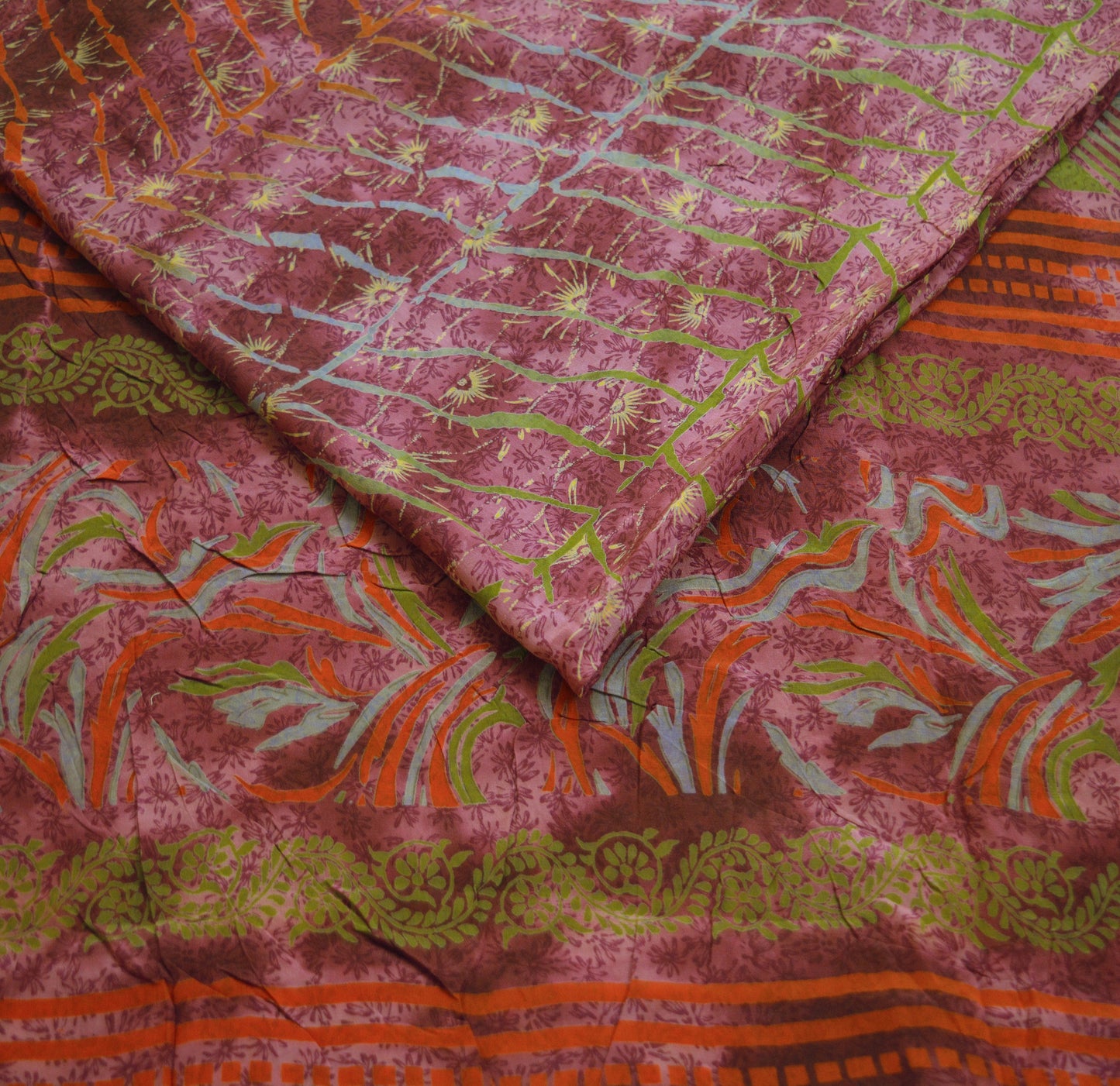 Indian Vintage Sari Pure Crepe Silk Tie-Dye Printed Saree 5yard Sewing Ethnic Wrap