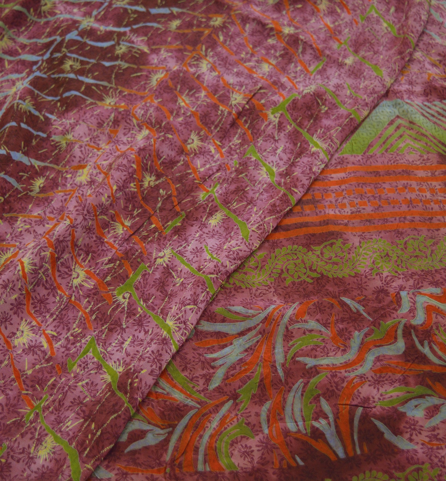 Indian Vintage Sari Pure Crepe Silk Tie-Dye Printed Saree 5yard Sewing Ethnic Wrap