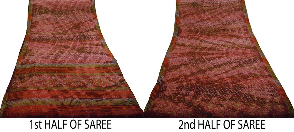 Indian Vintage Sari Pure Crepe Silk Tie-Dye Printed Saree 5yard Sewing Ethnic Wrap
