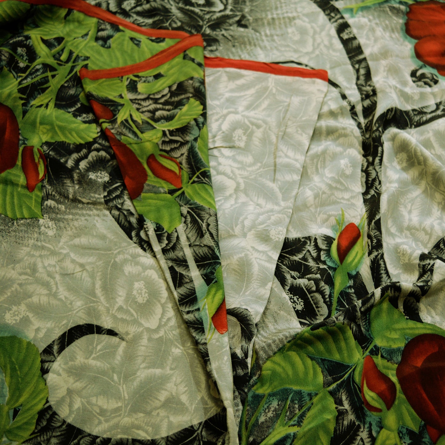 Indian Vintage Sari Gray Pure Crepe Silk Digital Printed Saree 5yard Sewing Paisley Soft Craft Fabric