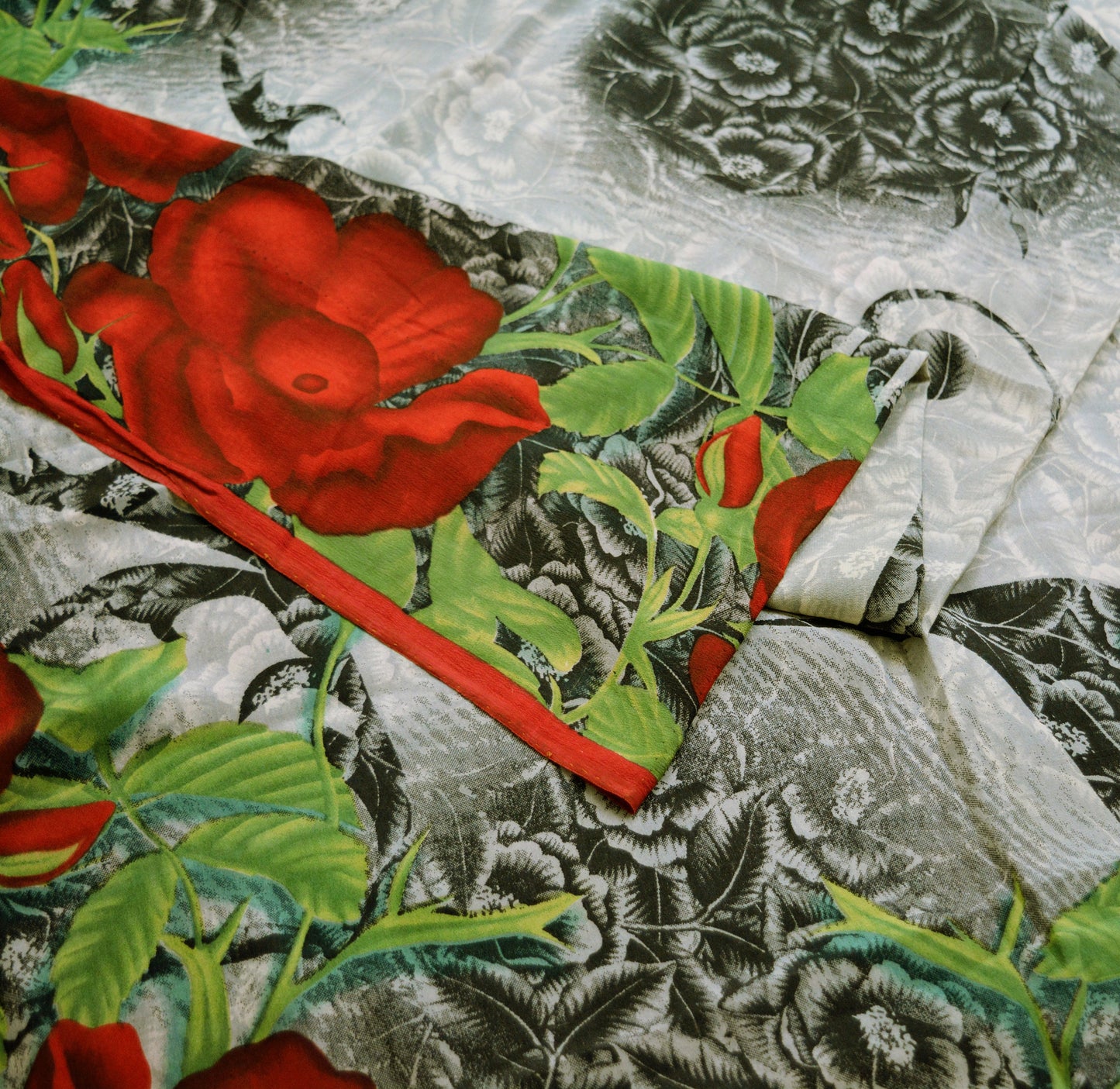 Indian Vintage Sari Gray Pure Crepe Silk Digital Printed Saree 5yard Sewing Paisley Soft Craft Fabric