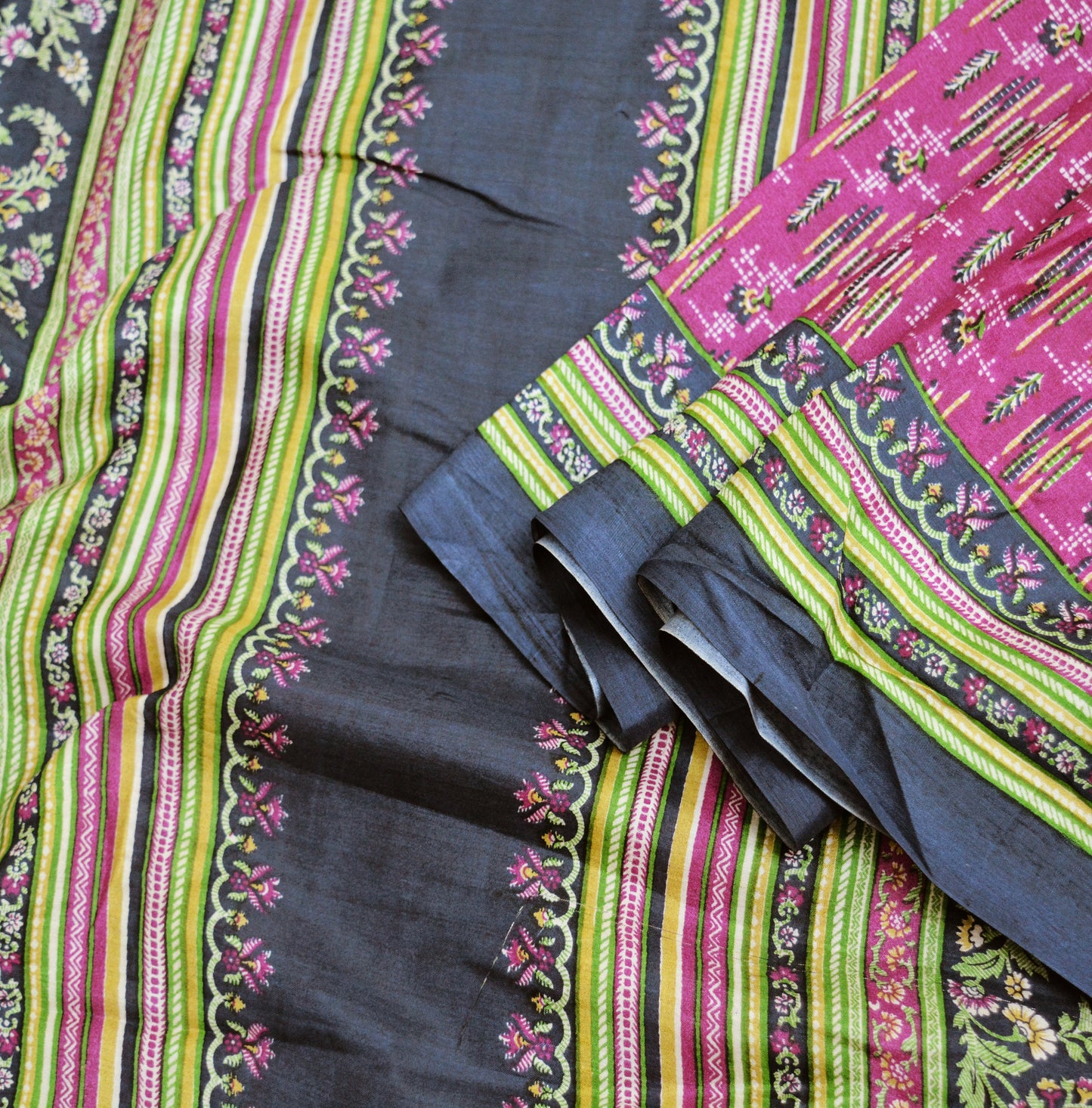 Indian Vintage Sari Purple & Blue Pure Silk Printed Saree Fabric 6yard Sewing Craft Fabric DressMaking Soft Wrap Boho