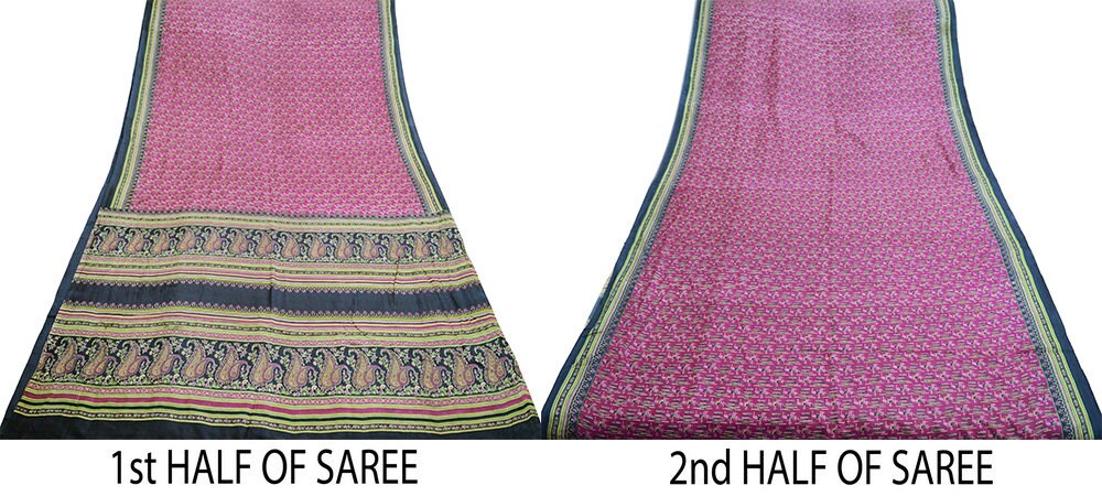 Indian Vintage Sari Purple & Blue Pure Silk Printed Saree Fabric 6yard Sewing Craft Fabric DressMaking Soft Wrap Boho