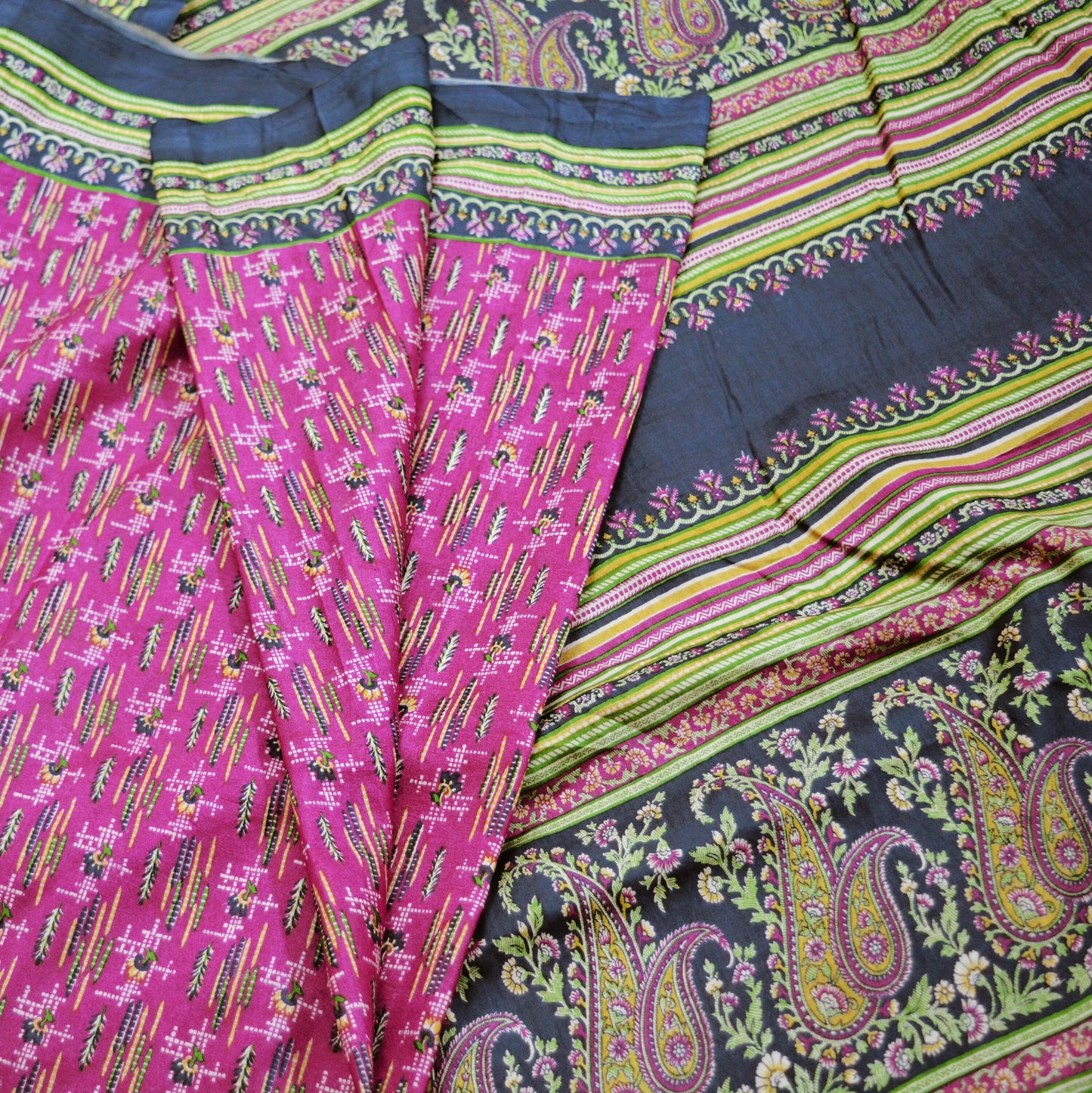 Indian Vintage Sari Purple & Blue Pure Silk Printed Saree Fabric 6yard Sewing Craft Fabric DressMaking Soft Wrap Boho