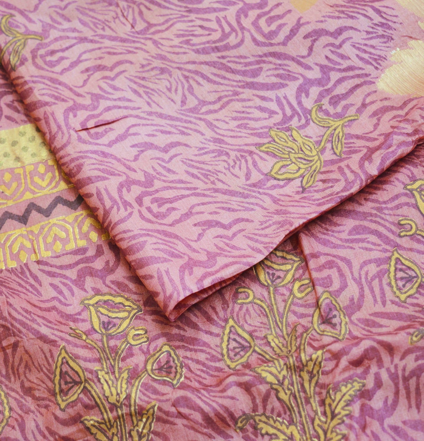 Indian Vintage Sari Pink Pure Tussar Silk Hand Woven/Hand Painted Sarees Fabric 5Yard Sewing Ethnic