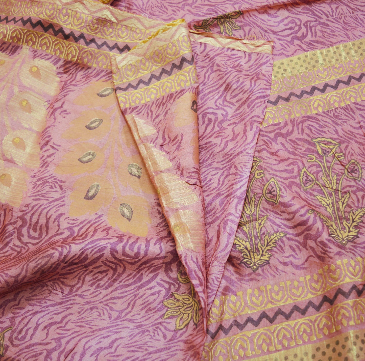 Indian Vintage Sari Pink Pure Tussar Silk Hand Woven/Hand Painted Sarees Fabric 5Yard Sewing Ethnic