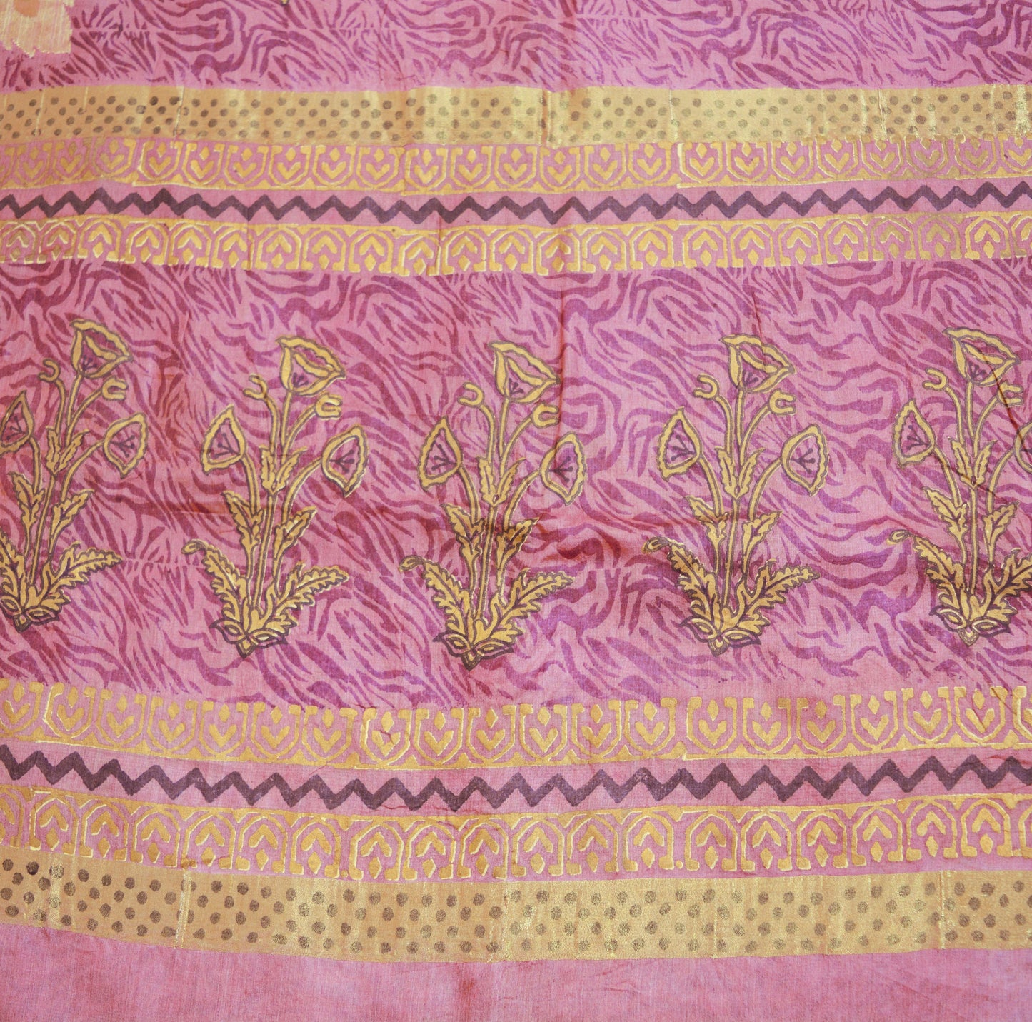 Indian Vintage Sari Pink Pure Tussar Silk Hand Woven/Hand Painted Sarees Fabric 5Yard Sewing Ethnic