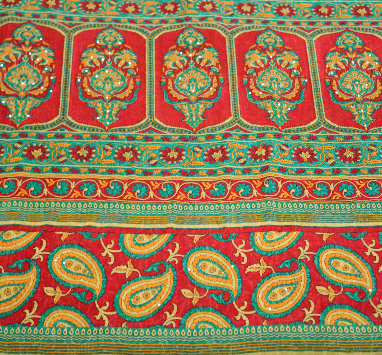 Indian Women Vintage Sari Red Georgette Printed Saree Sewing 5yard Soft Craft Floral Design Wrap Boho
