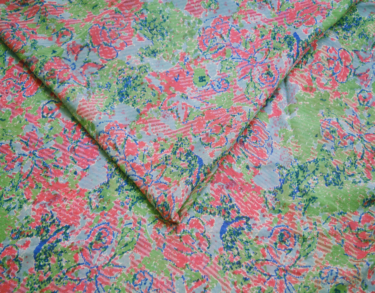 Indian Women Vintage Sari Pink & Green Pure Georgette Silk Printed Saree Sewing 5yard Soft Craft Abstract Design Wrap Boho