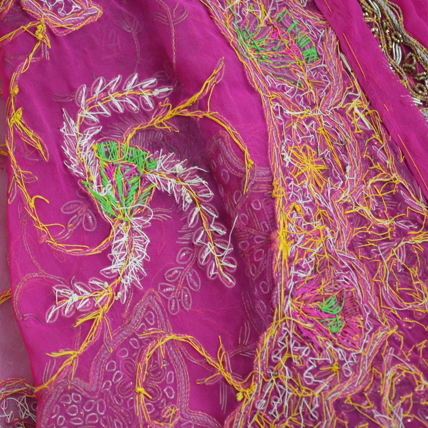 Indian Vintage Heavy Pink Dupatta American Georgette Long Stole Hand Embroidered Scarf Zari Zardozi