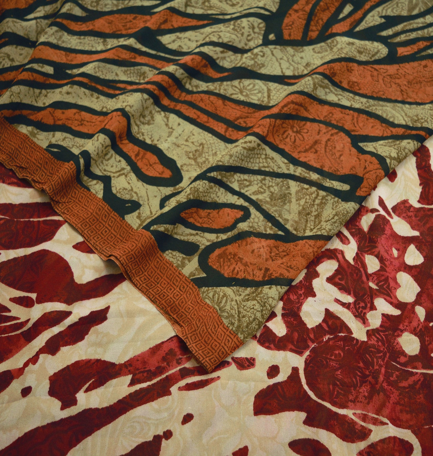 Indian Women Vintage 100% Pure Georgette Silk Printed Saree Sewing 5yard Soft Craft Floral Design Wrap Boho