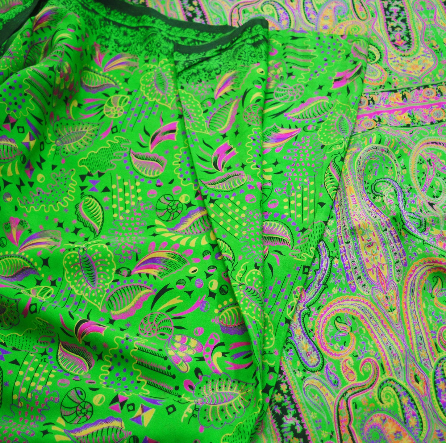 Indian Vintage Sari Green Pure Silk Printed Saree Fabric 6yd Sewing Craft DressMaking Soft Floral Design