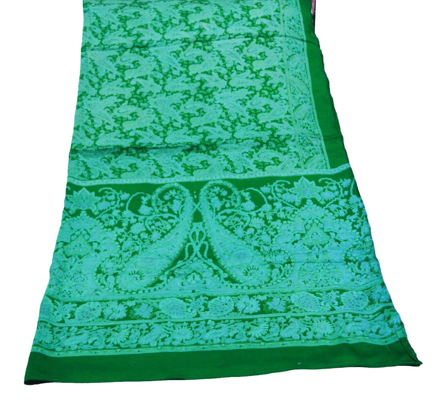 Indian Vintage Green Dupatta Pure Satin silk Long Stole Printed Scarves Floral Stole Veil Wrap
