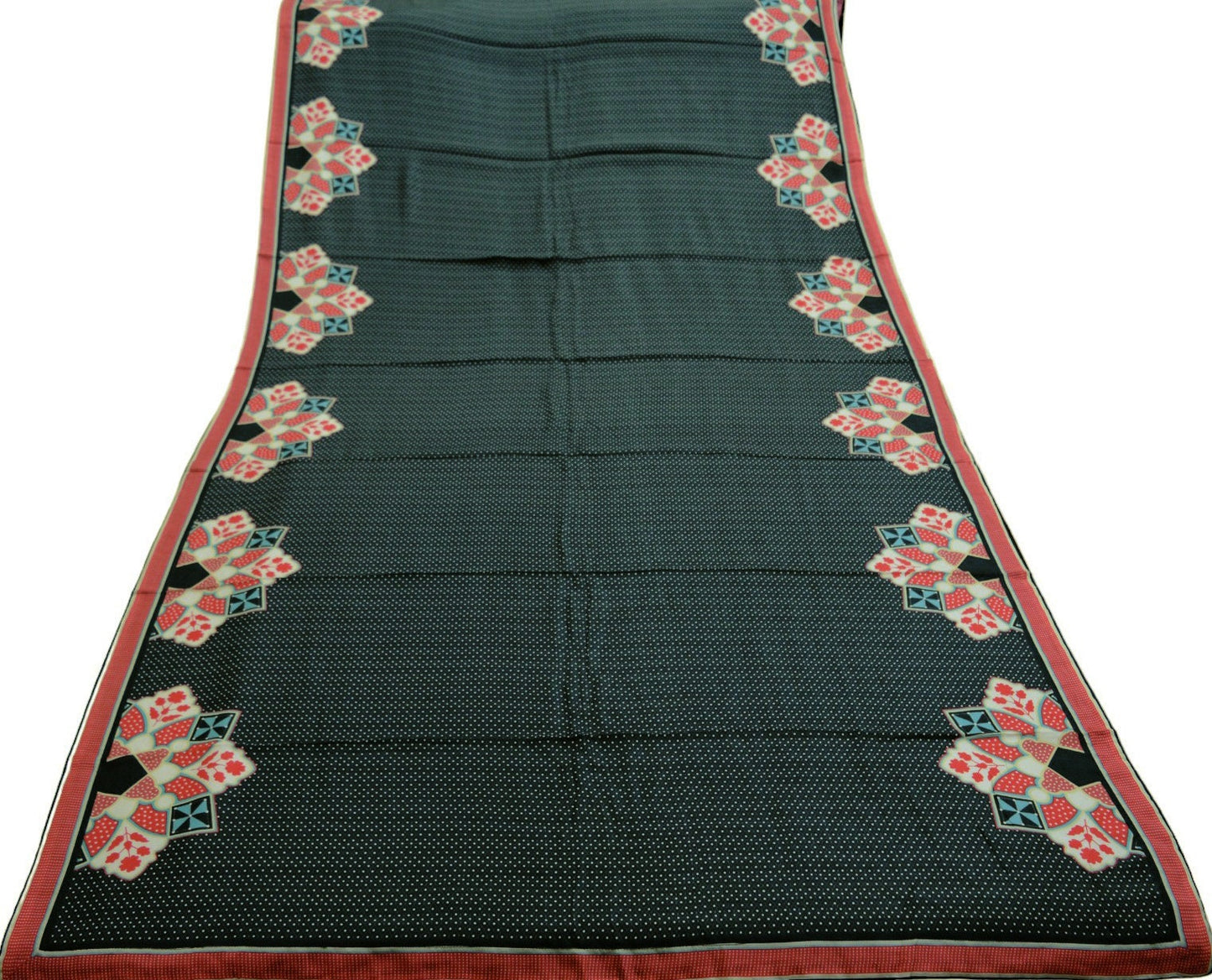 Women Indian Vintage Black Dupatta Long Stole Pure silk Printed Dupatta Veil Scarves soft Boho Wrap Floral Design